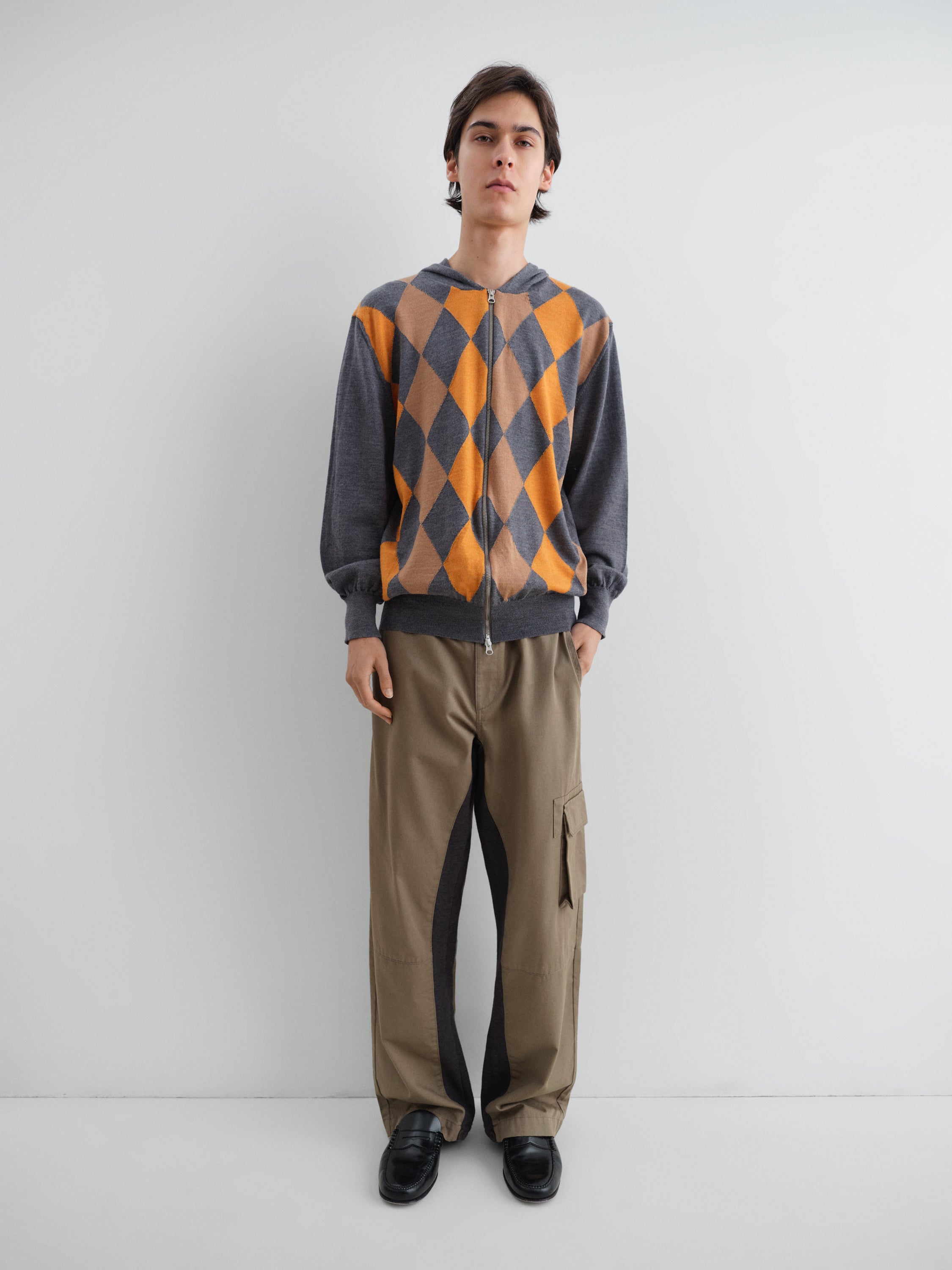 Unisex grey and orange hooded zip-up knit jacket – Gimaguas