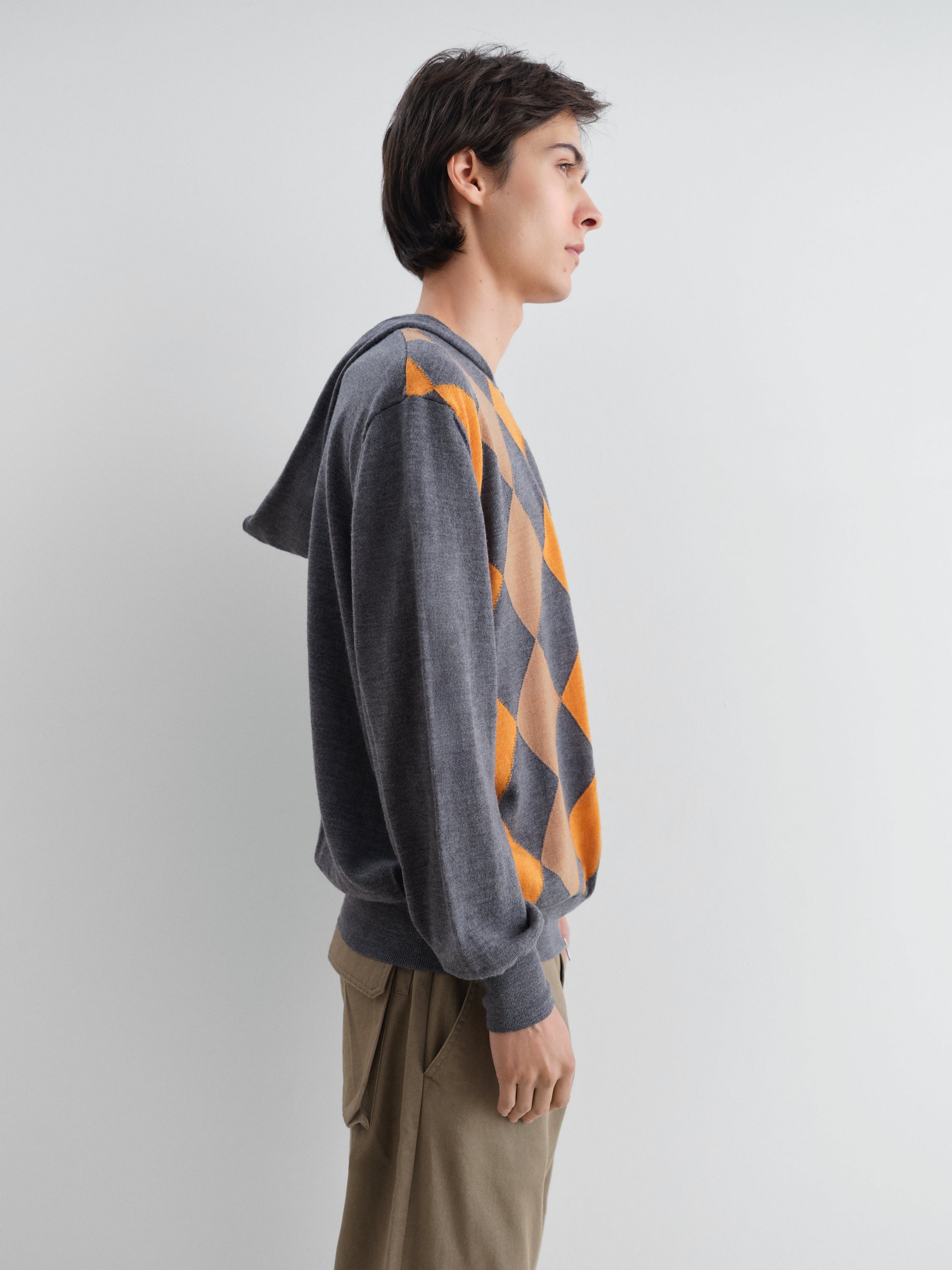 Unisex grey and orange hooded zip-up knit jacket – Gimaguas