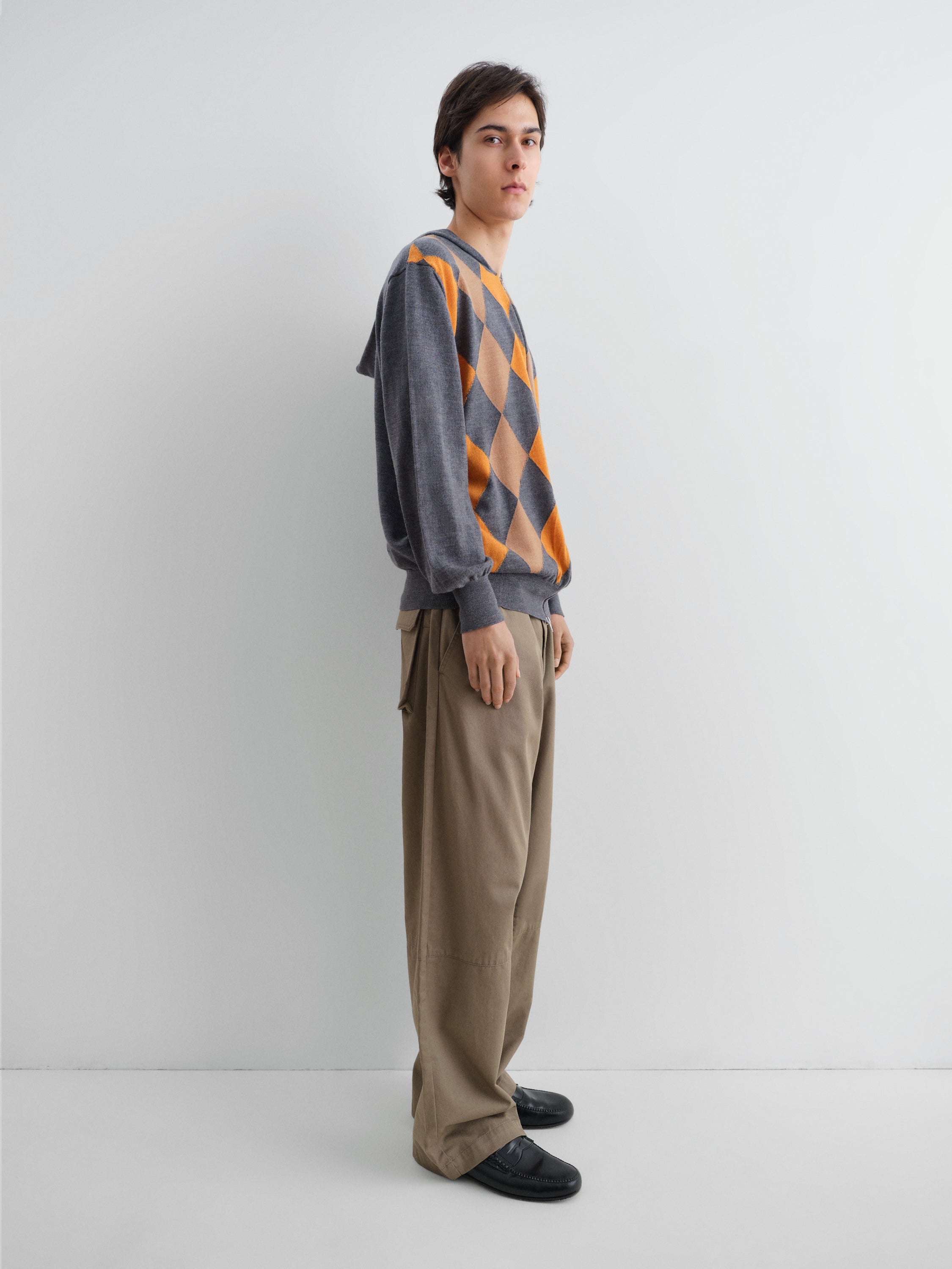 Unisex grey and orange hooded zip-up knit jacket – Gimaguas
