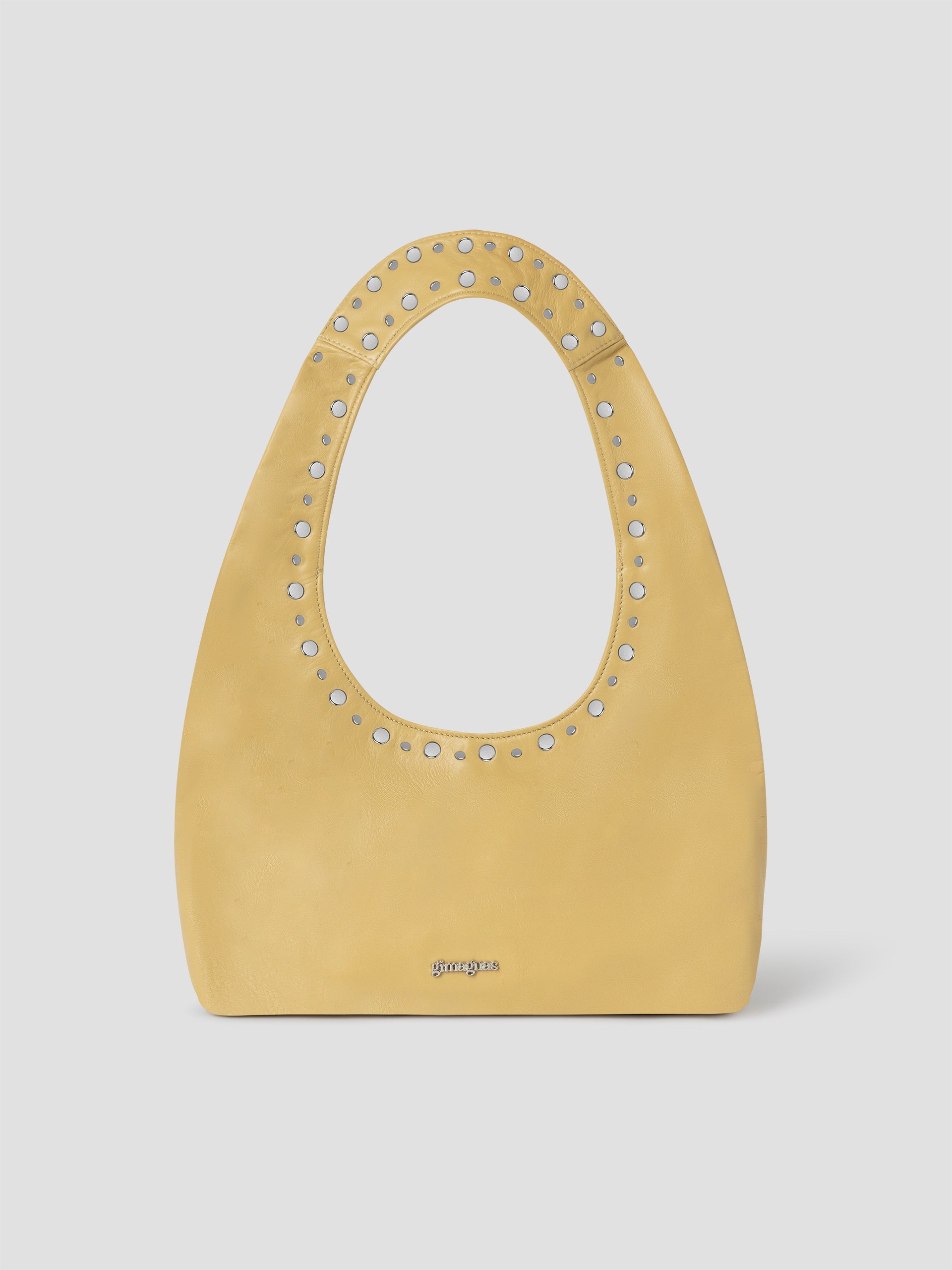 Butter patent leather shoulder bag for women with silver studs