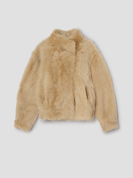 Beige fur jacket for women with high collar - Gimaguas