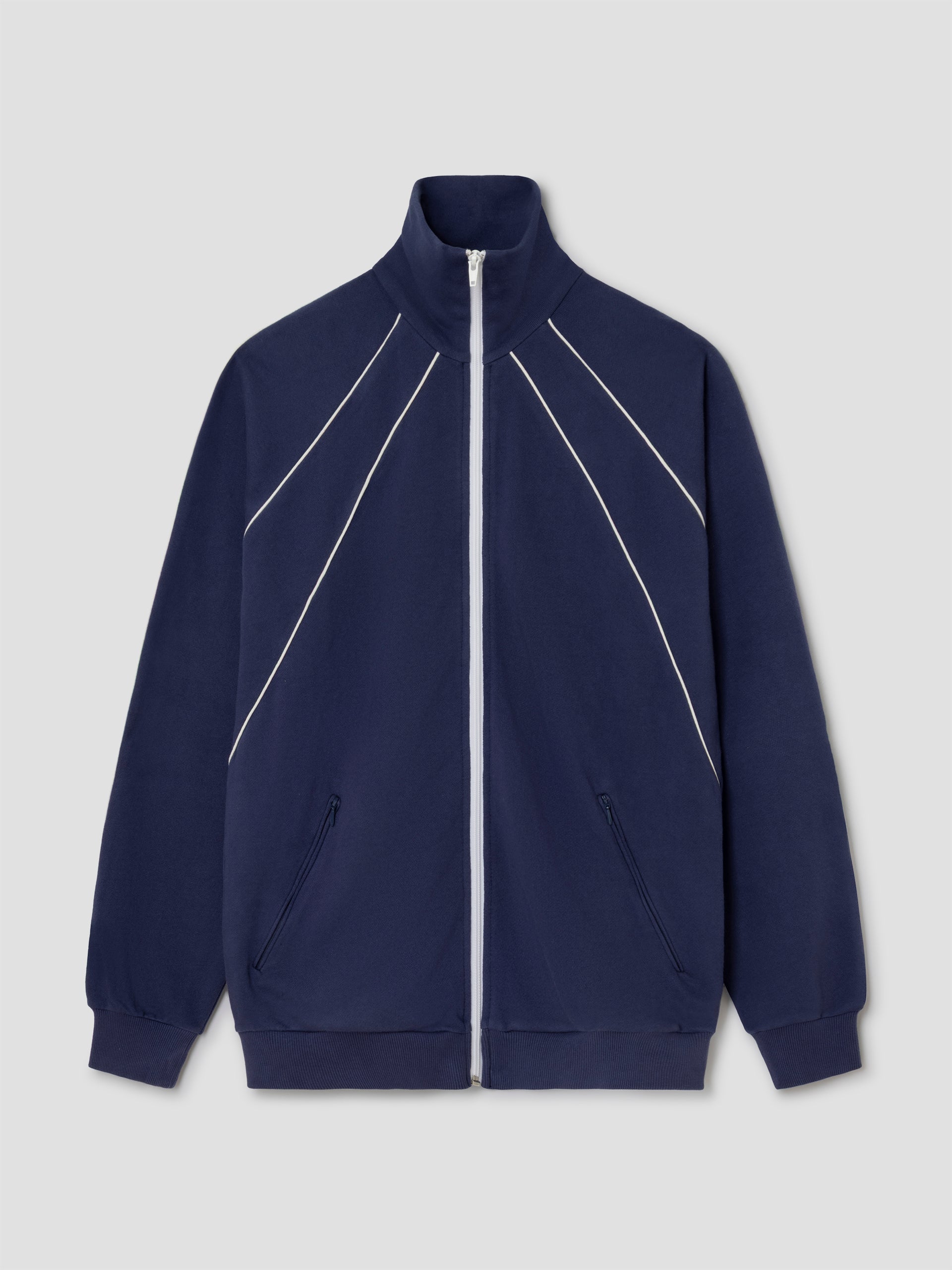 Navy track jacket with white contrast piping – Gimaguas