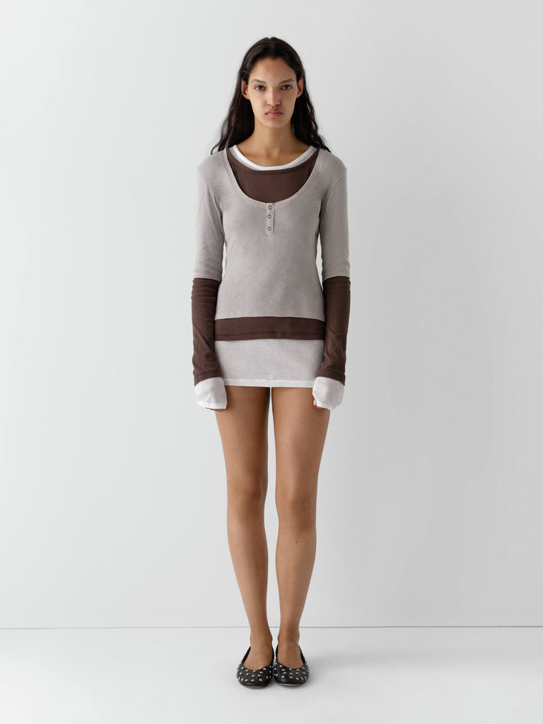Brown mini dress for women with faux layered design Gimaguas Brown mini dress for women with faux layered design Gimaguas