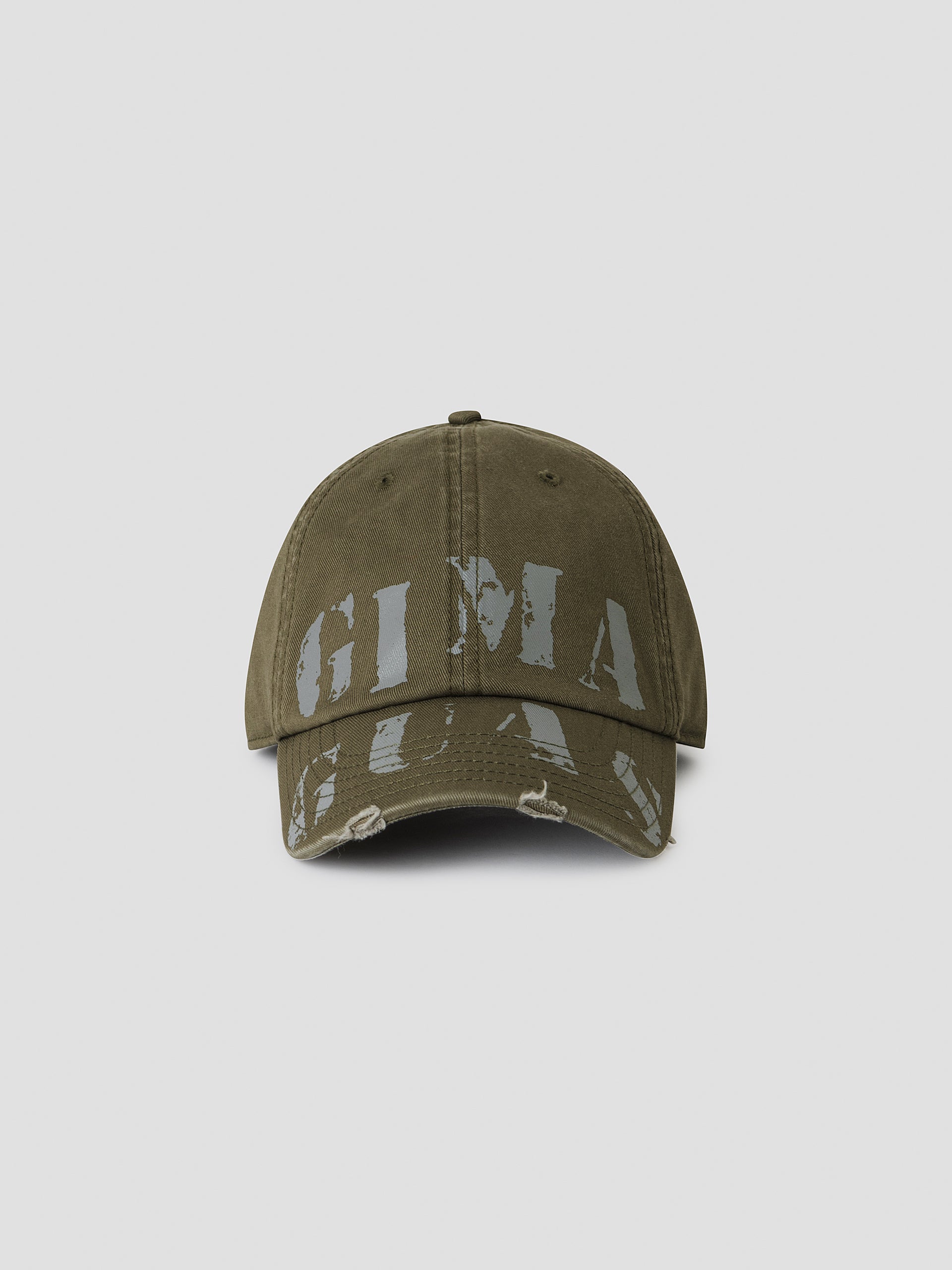 Unisex dark green cap with distressed finish and grey logo – Gimaguas