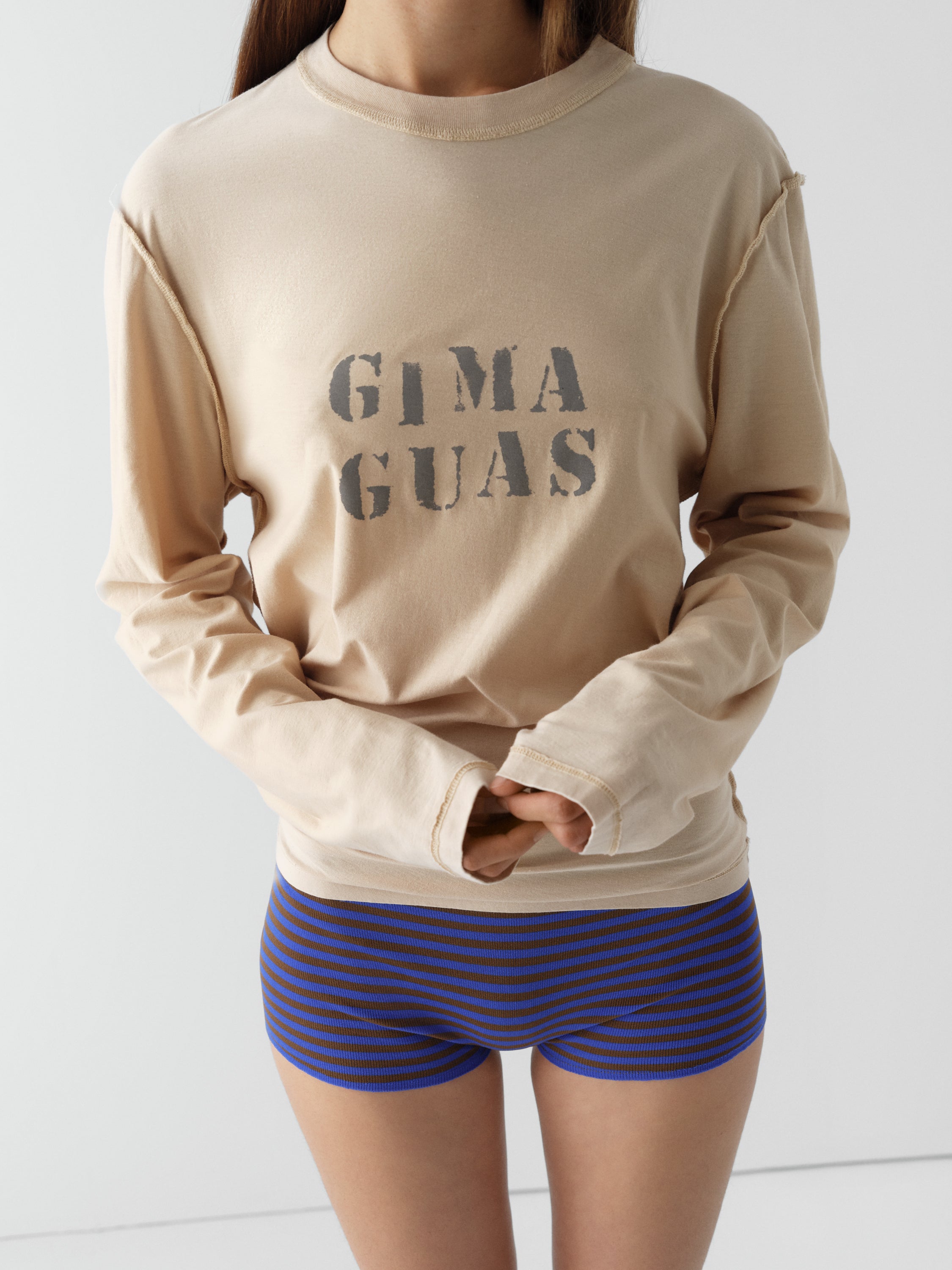 gimaguas カットソー　2025ss Beige Long Sleeve T-Shirt | Gimaguas Logo