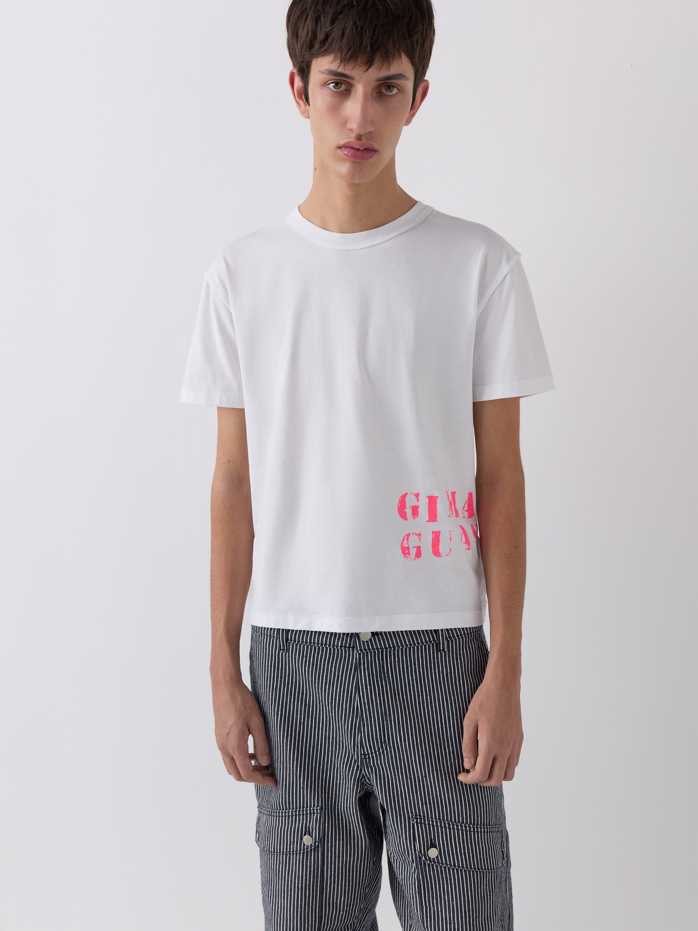 White Unisex T-Shirt | Pink Gimaguas Logo