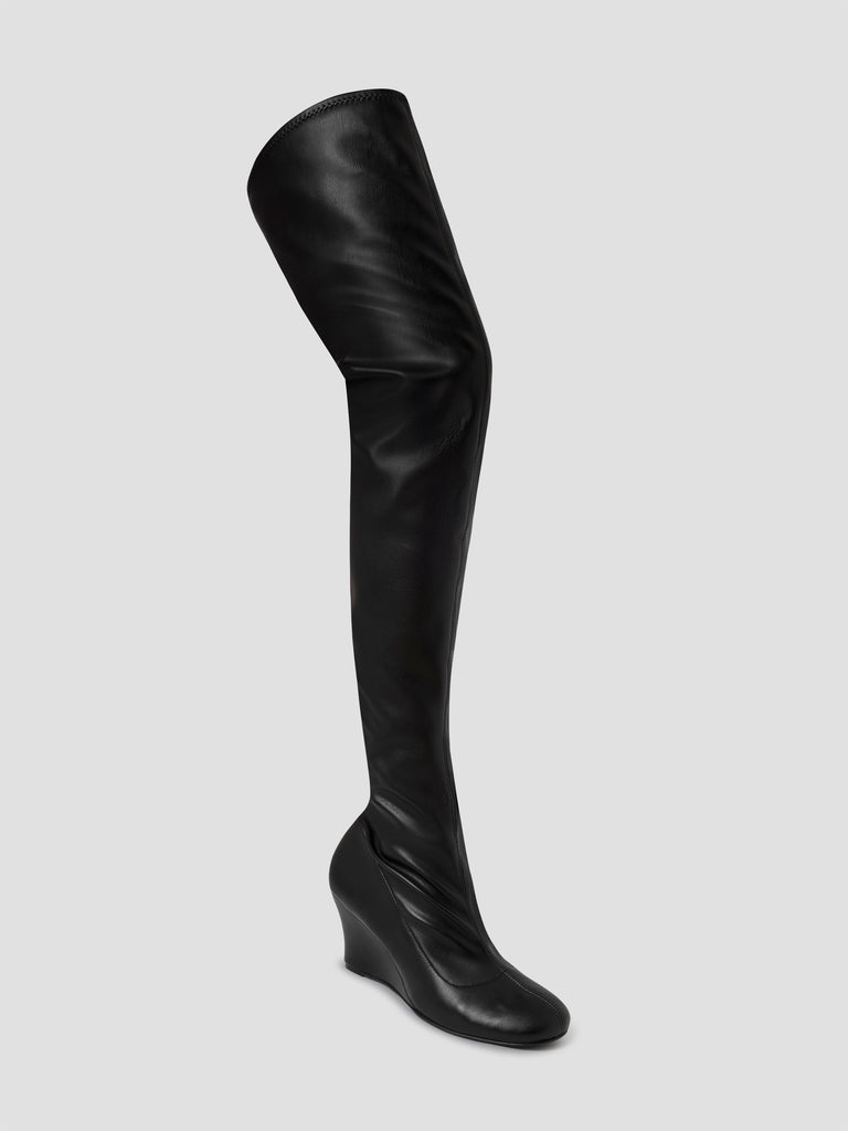 Black leather knee-high wedge boots for women - Gimaguas Black leather knee-high wedge boots for women - Gimaguas