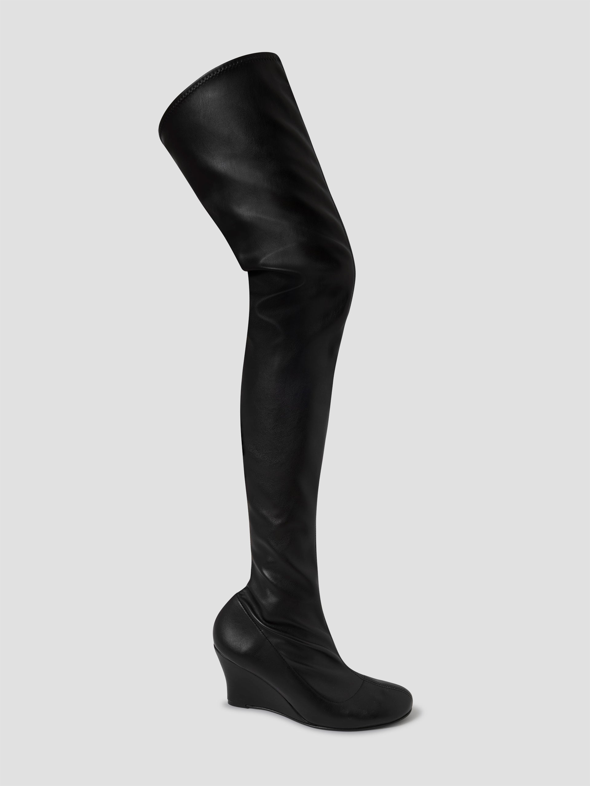 Black leather knee-high wedge boots for women - Gimaguas