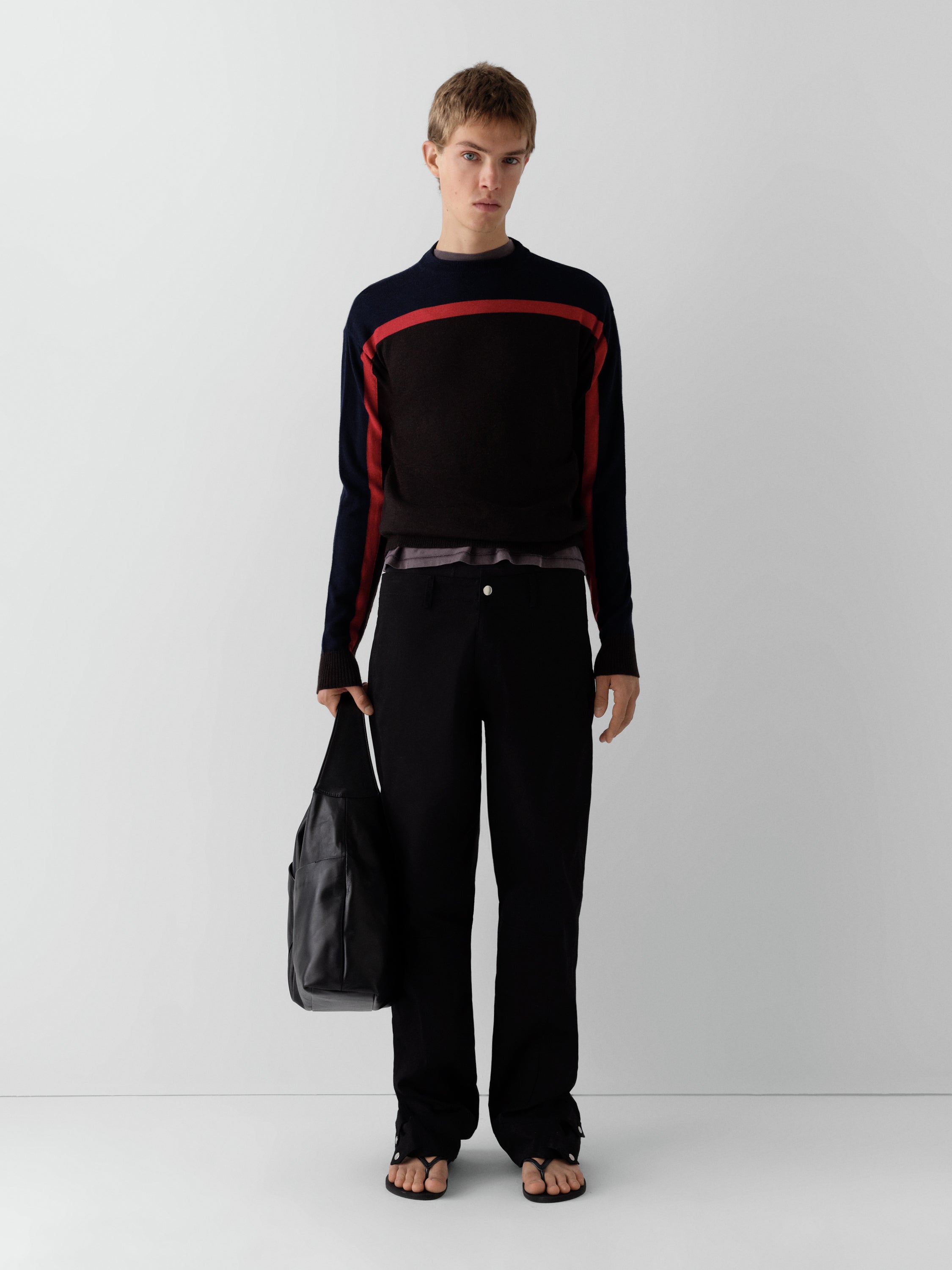 Brown unisex jumper with red shoulder strap detail – Gimaguas Brown unisex jumper with red shoulder strap detail – Gimaguas