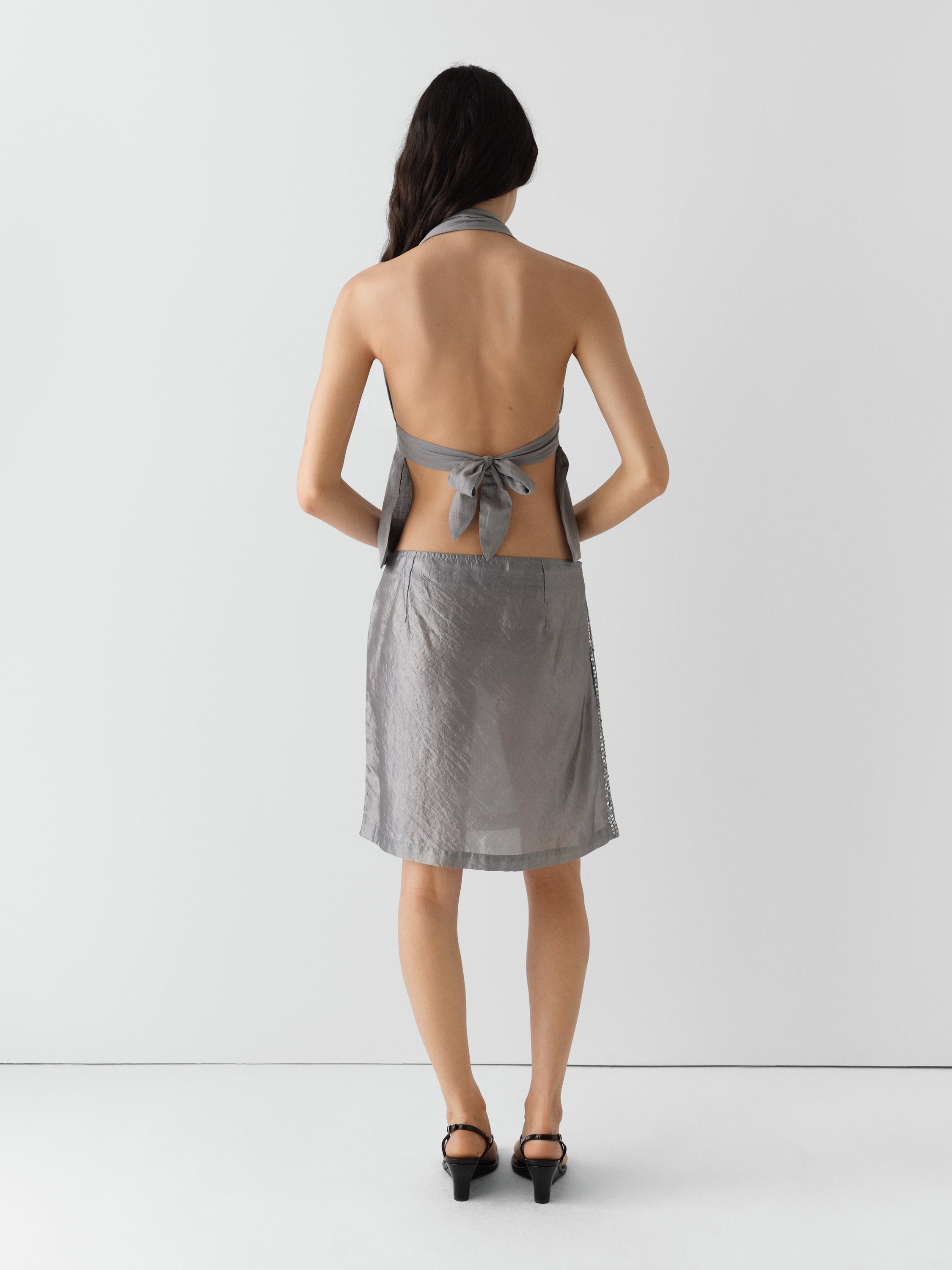 Grey Cotton Halter Top with Sequin Strap | Gimaguas