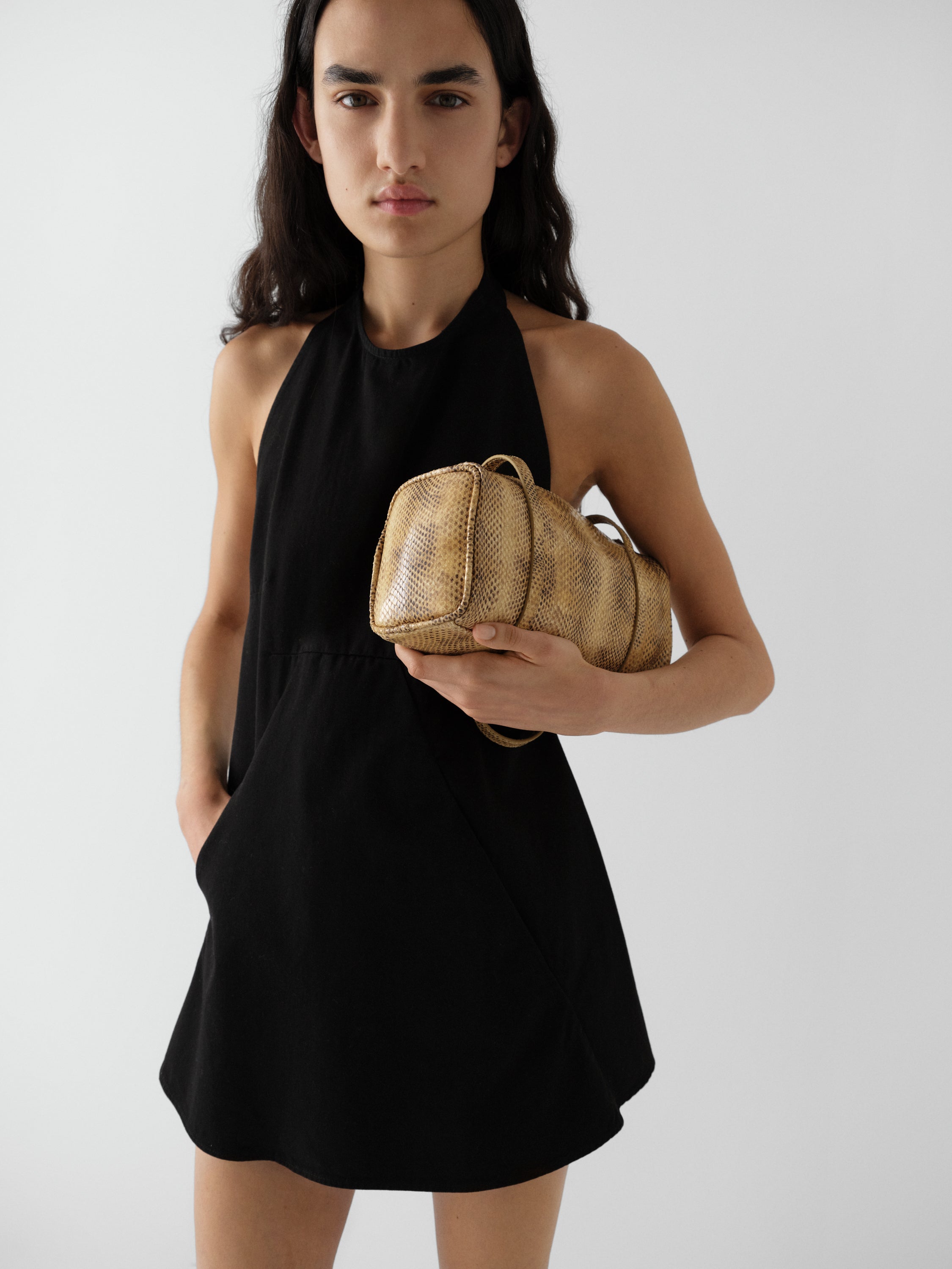Women's yellow snake-effect leather shoulder bag - Gimaguas