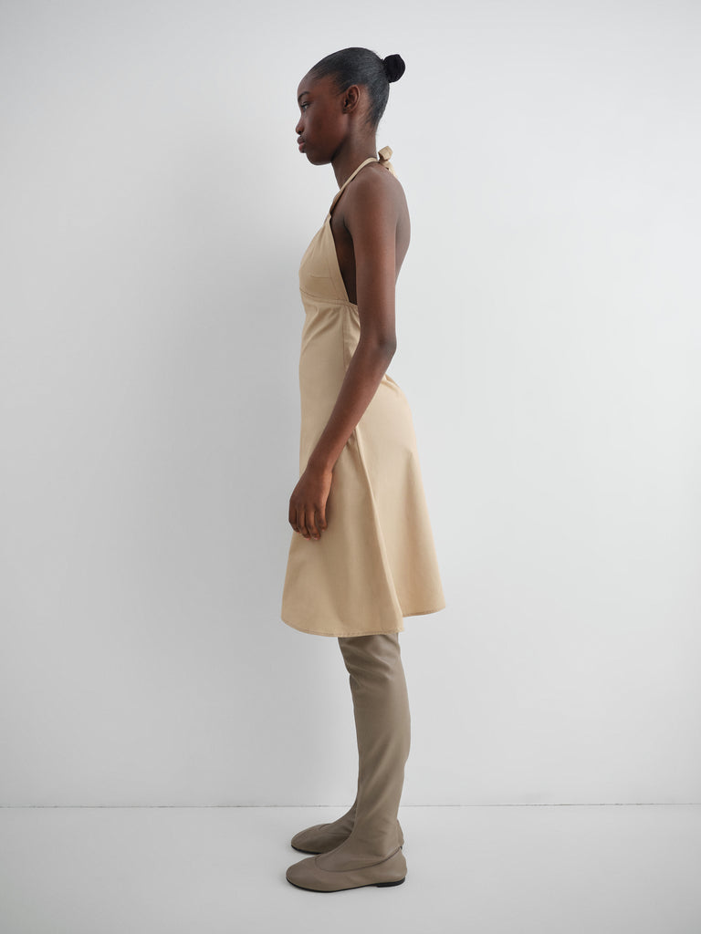 Beige cotton midi dress for women with open back Gimaguas Beige cotton midi dress for women with open back Gimaguas
