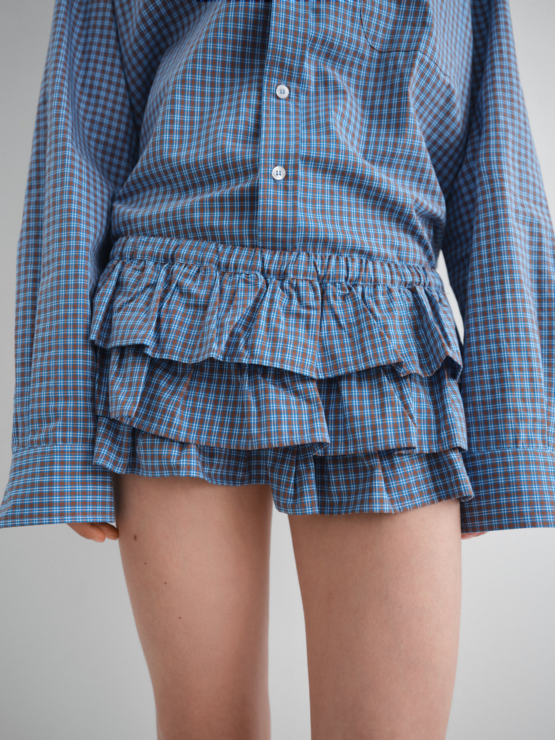 Blue checkered mini skirt for women with built-in shorts – Gimaguas