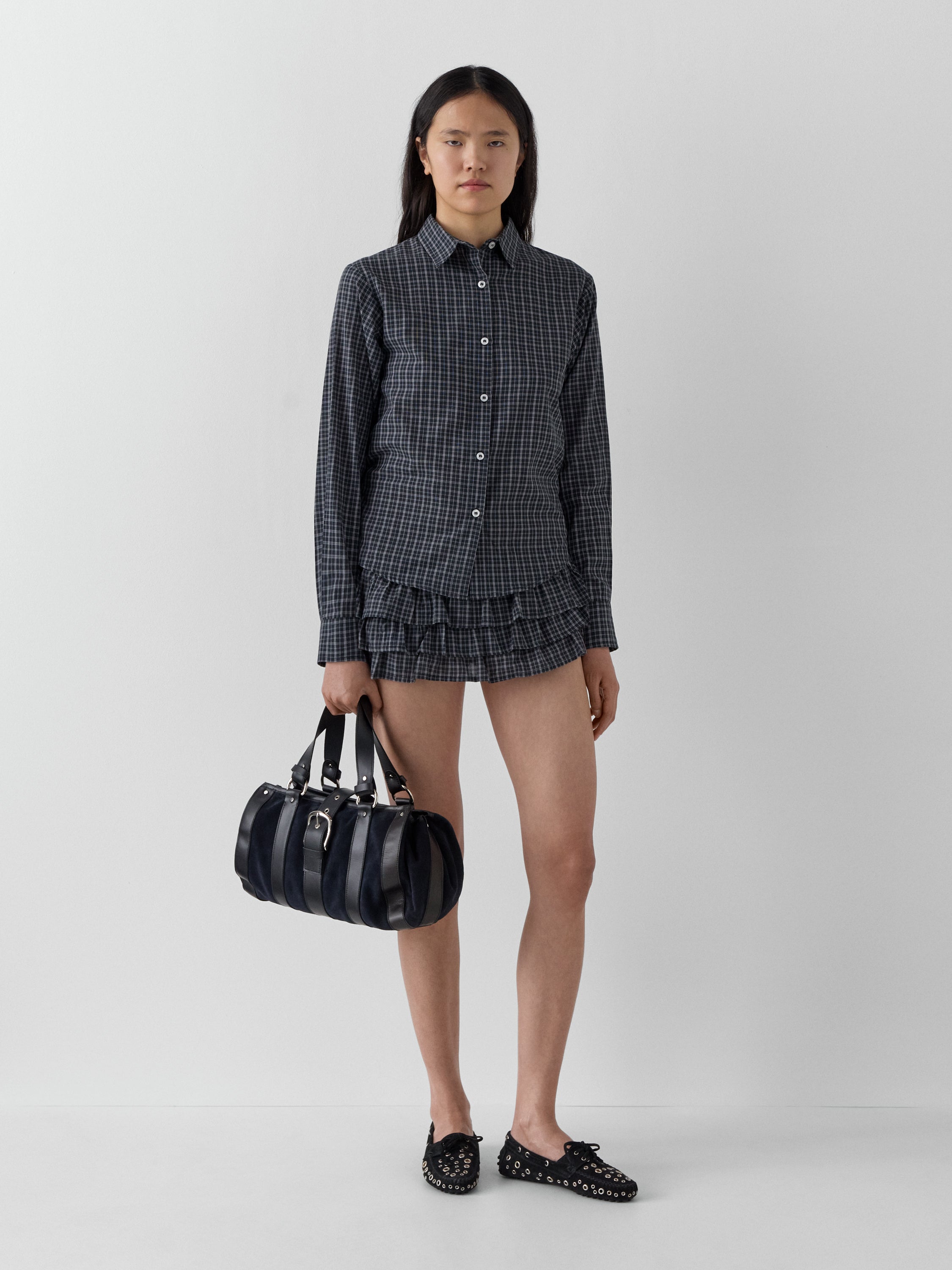Black and Grey Checkered Top with Open Back for Women – Gimaguas