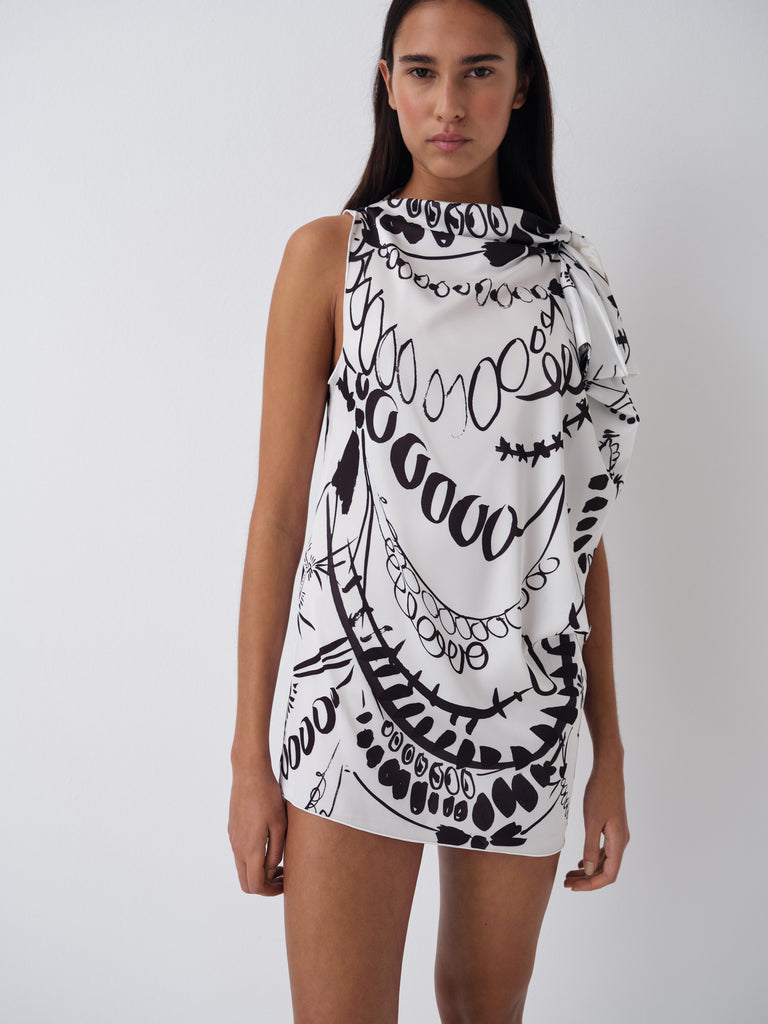 White mini dress with black jewel print Gimaguas White mini dress with black jewel print Gimaguas