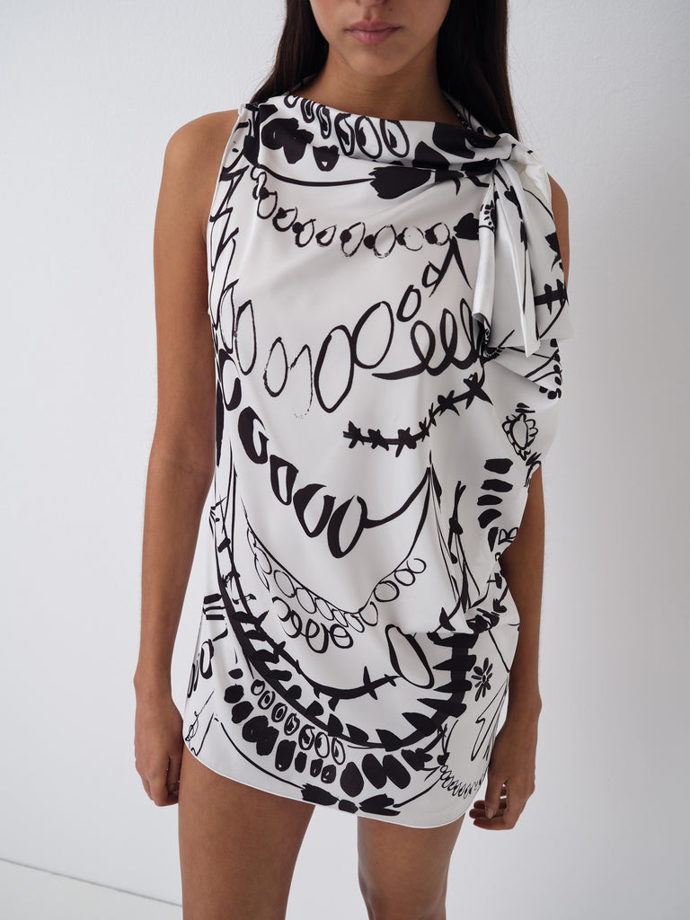 White mini dress with black jewel print – Gimaguas