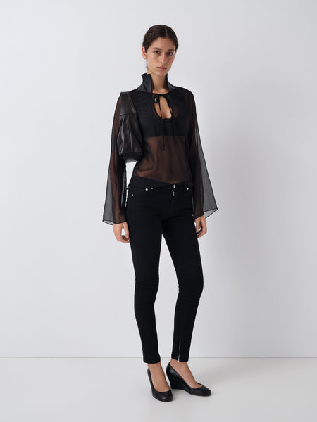 Women's black leather cropped top with sculptural neckline – Gimaguas