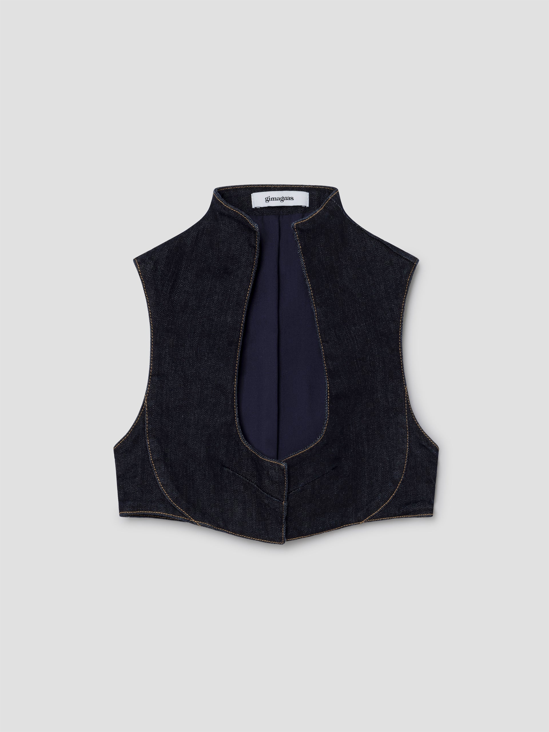 Women's dark blue sleeveless top with sculptural neckline – Gimaguas