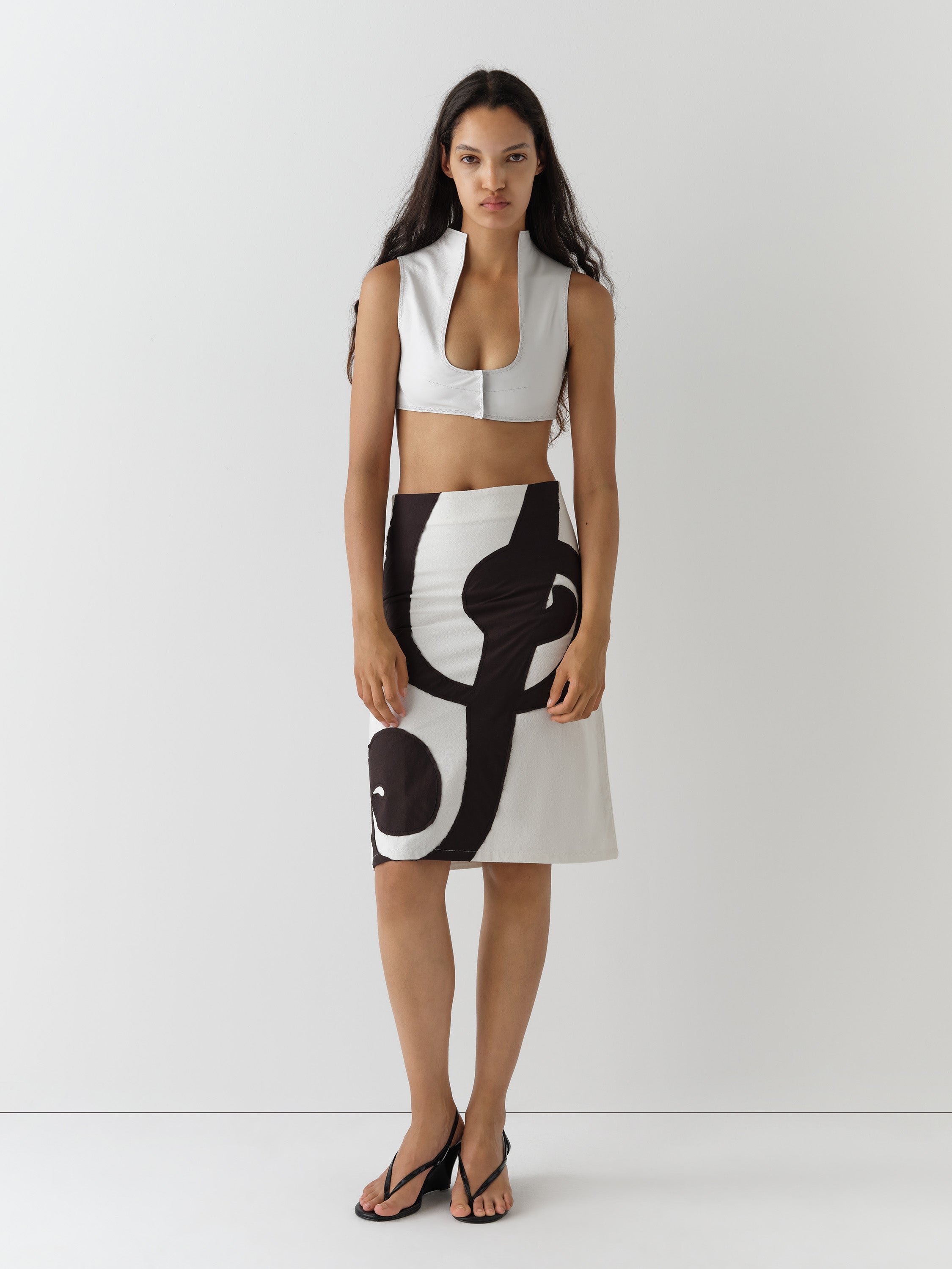 White leather cropped top for women with sculptural neckline