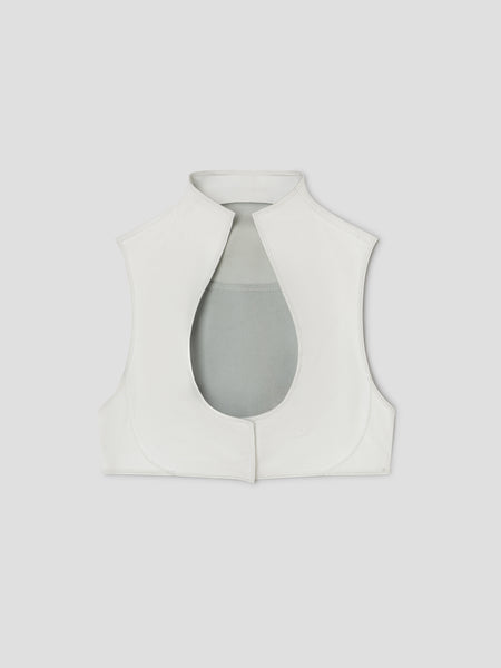 White leather cropped top for women with sculptural neckline