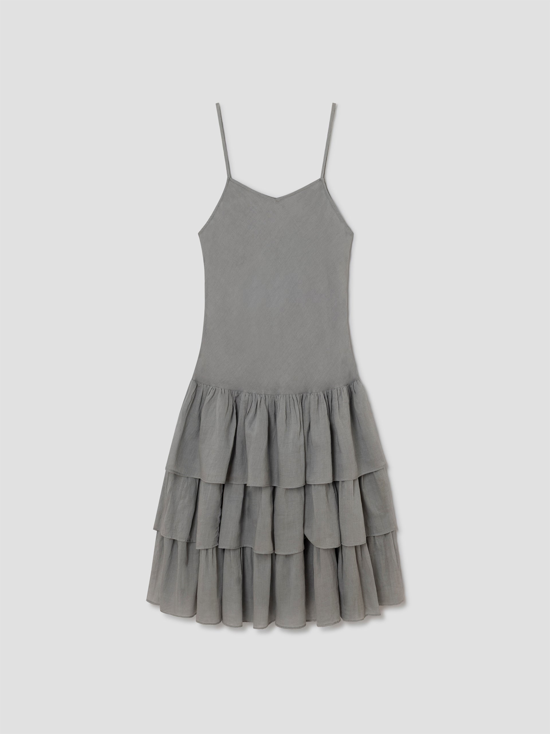 Grey Cotton Midi Dress with Tiered Skirt | Gimaguas