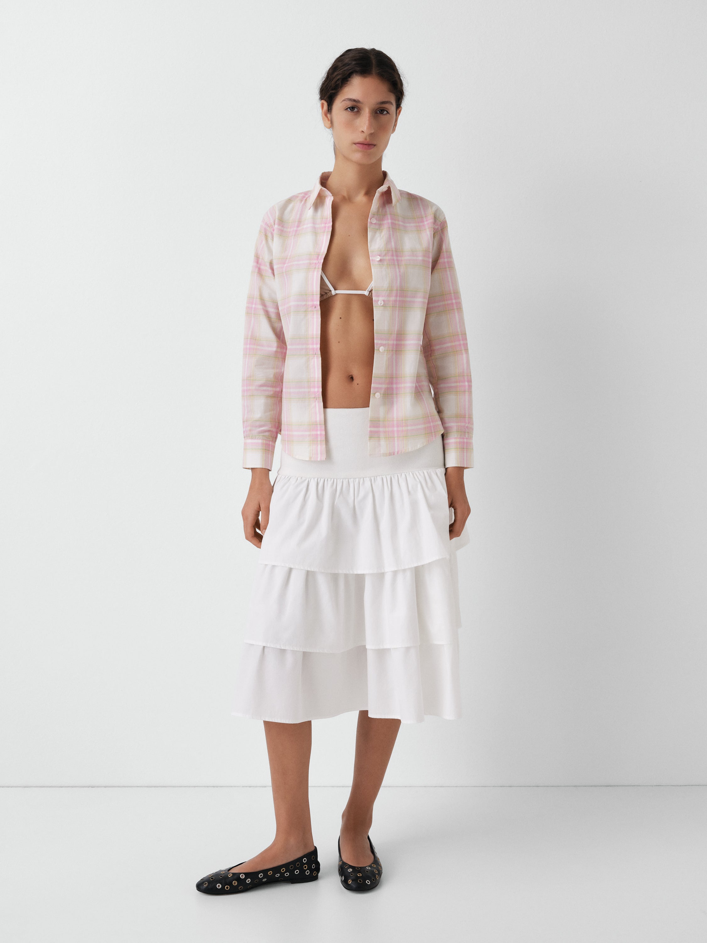 White low-rise midi skirt with wide waistband - Gimaguas