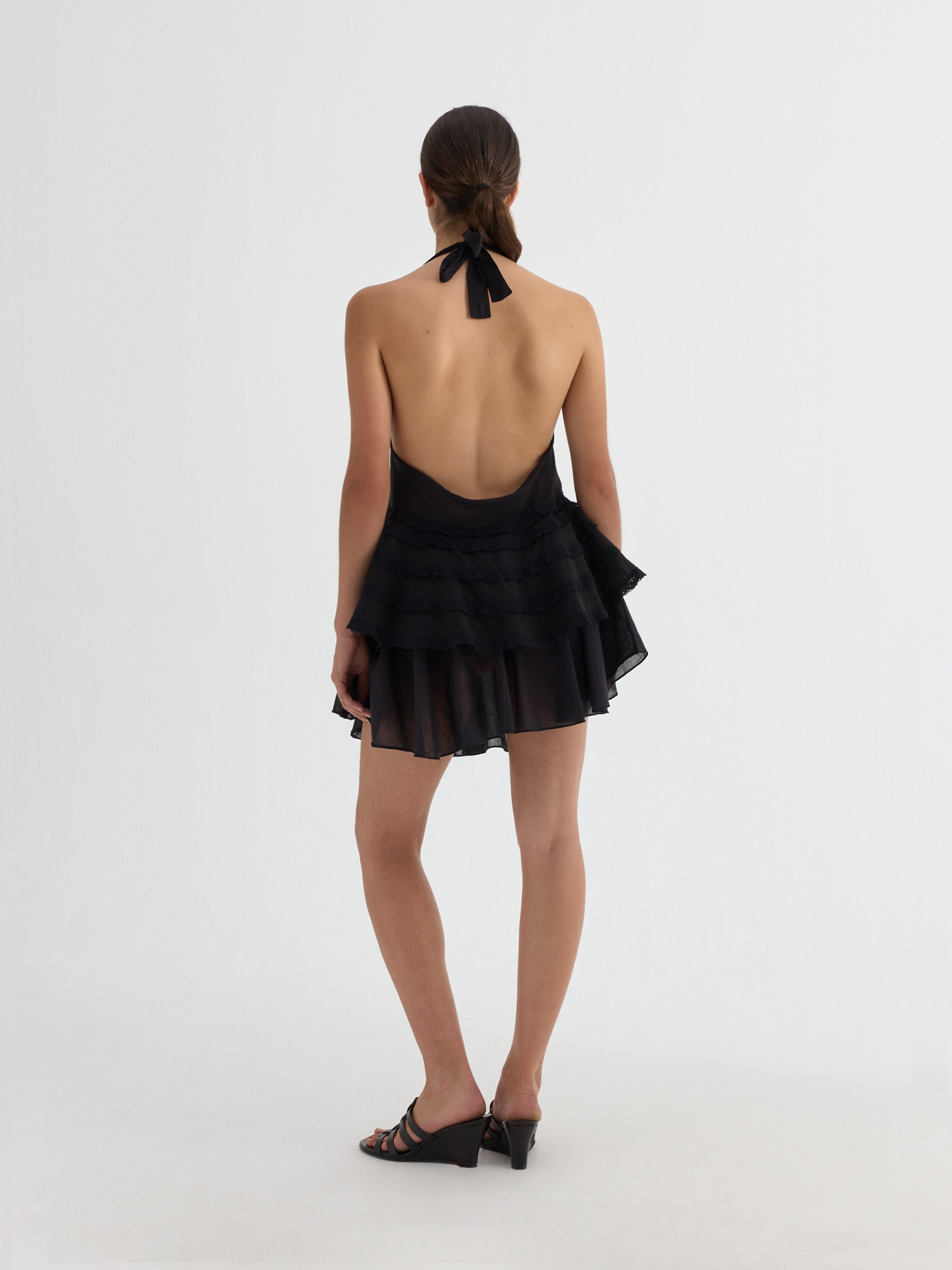 Black Flowy Mini Skirt with Ruffles | Gimaguas