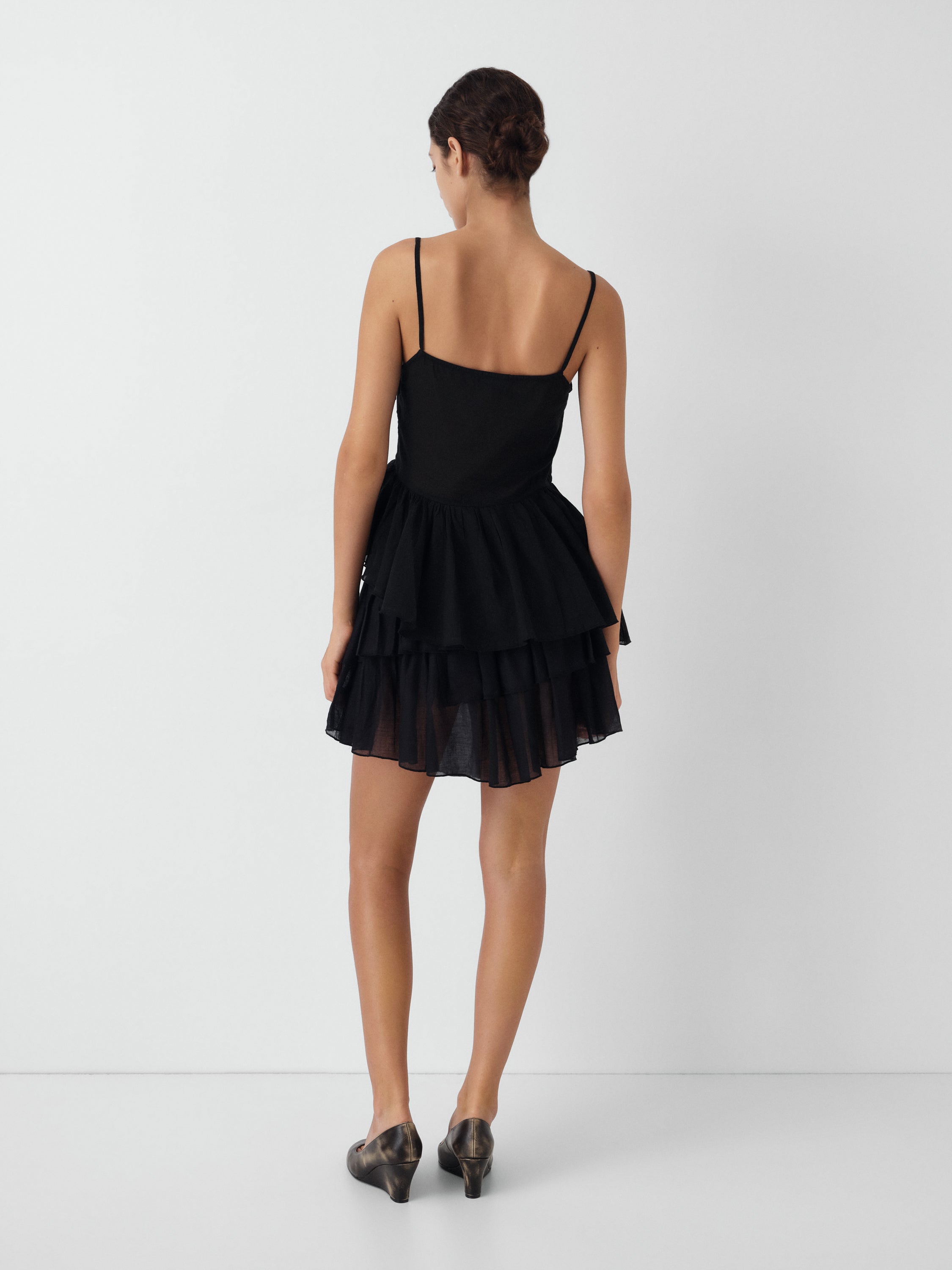 Black Cotton Top with Asymmetric Ruffle Hem | Gimaguas