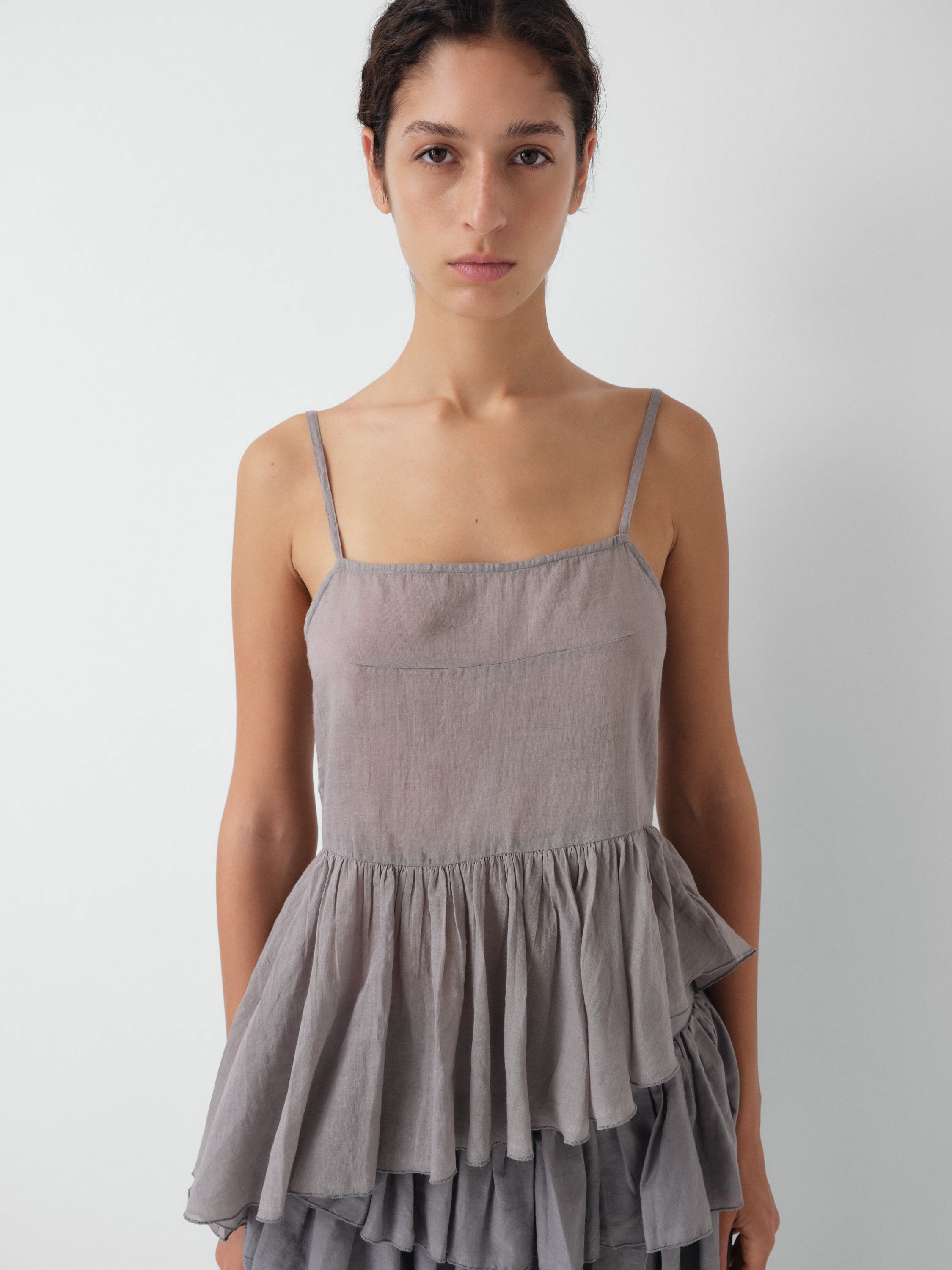 Grey Cotton Top with Asymmetric Ruffle Hem | Gimaguas