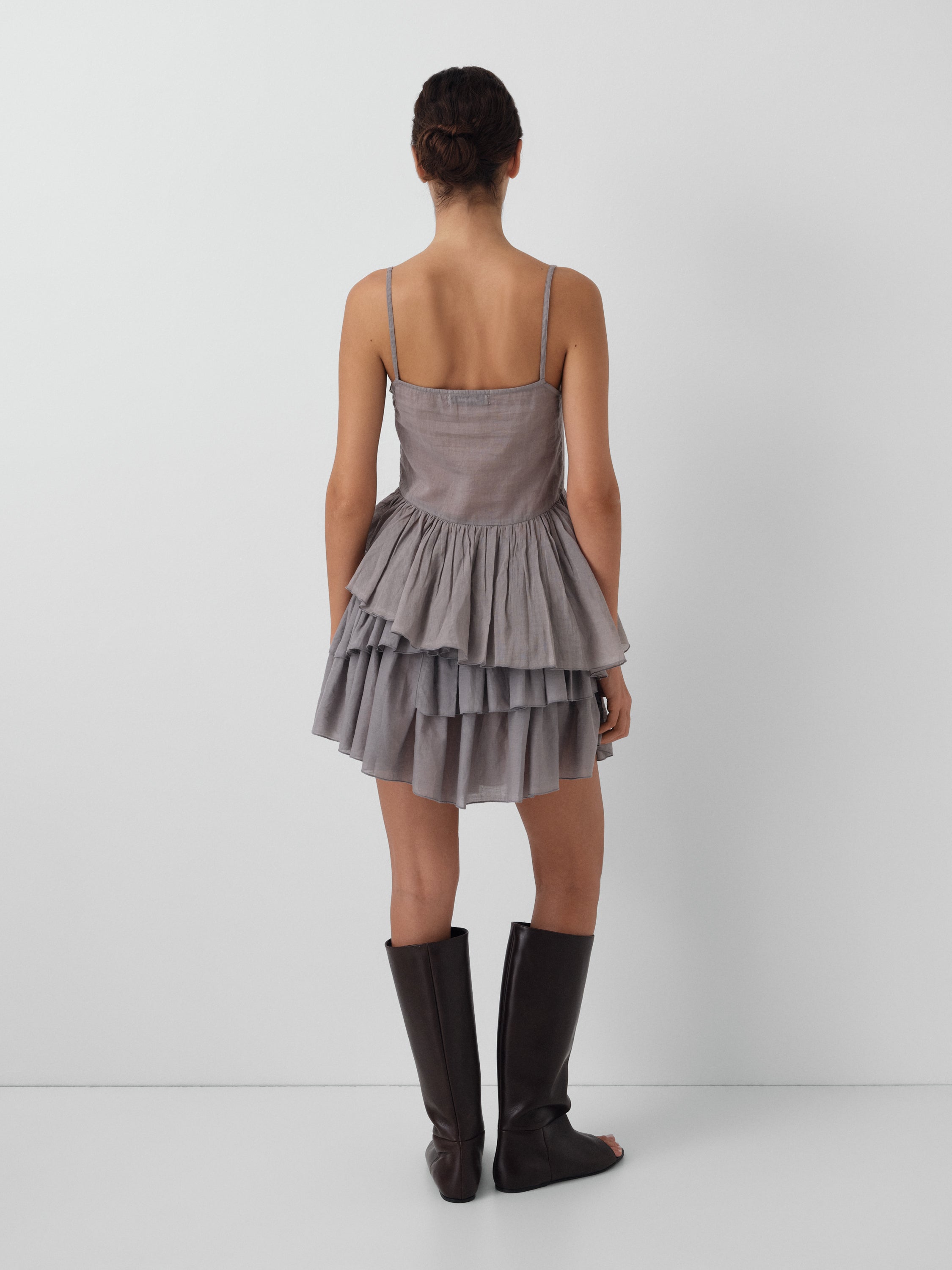 Grey Cotton Top with Asymmetric Ruffle Hem | Gimaguas