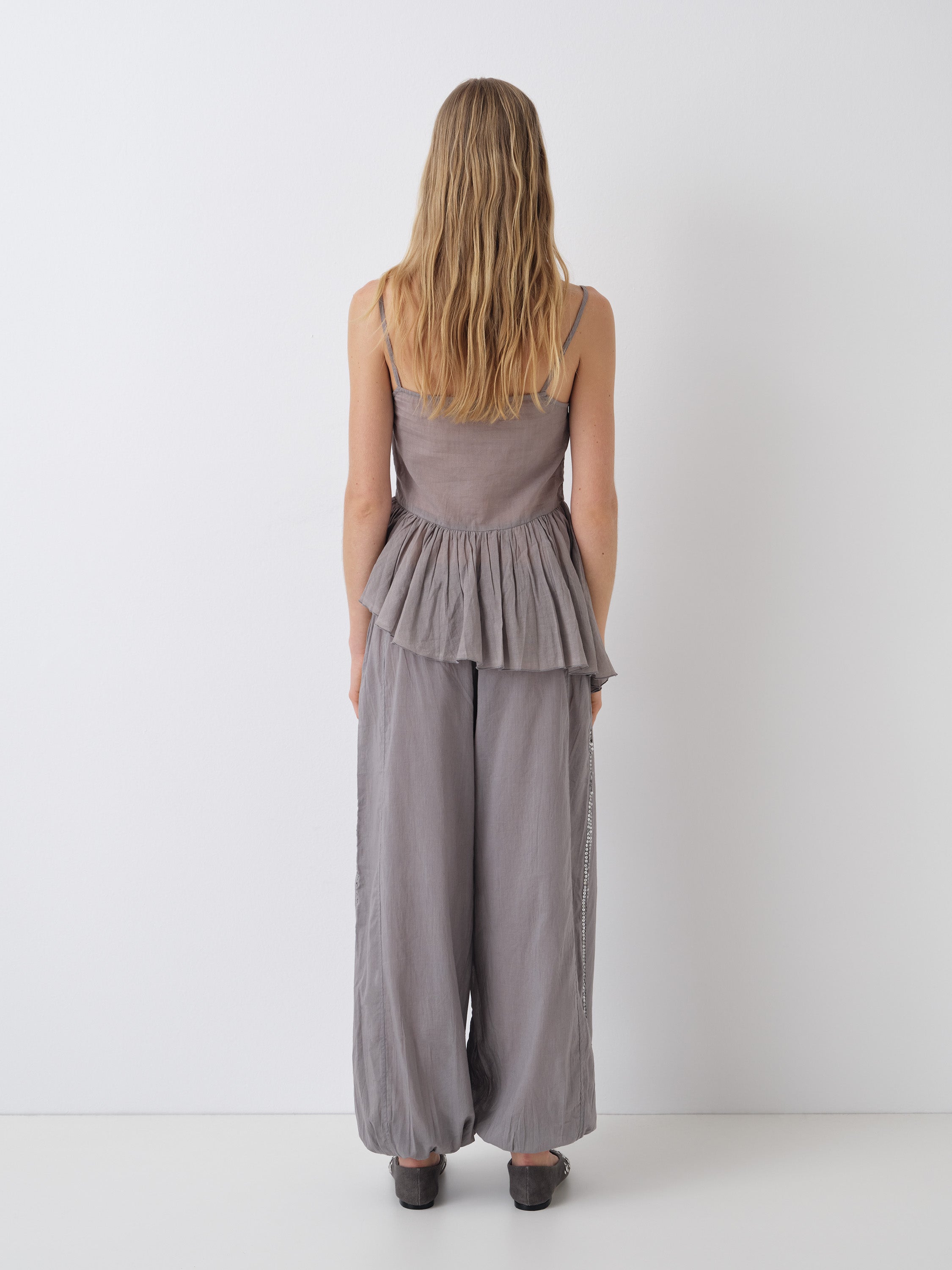 Grey Cotton Top with Asymmetric Ruffle Hem | Gimaguas