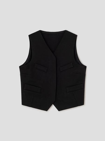 Black Cropped Tailored Gilet with V-Neckline | Gimaguas