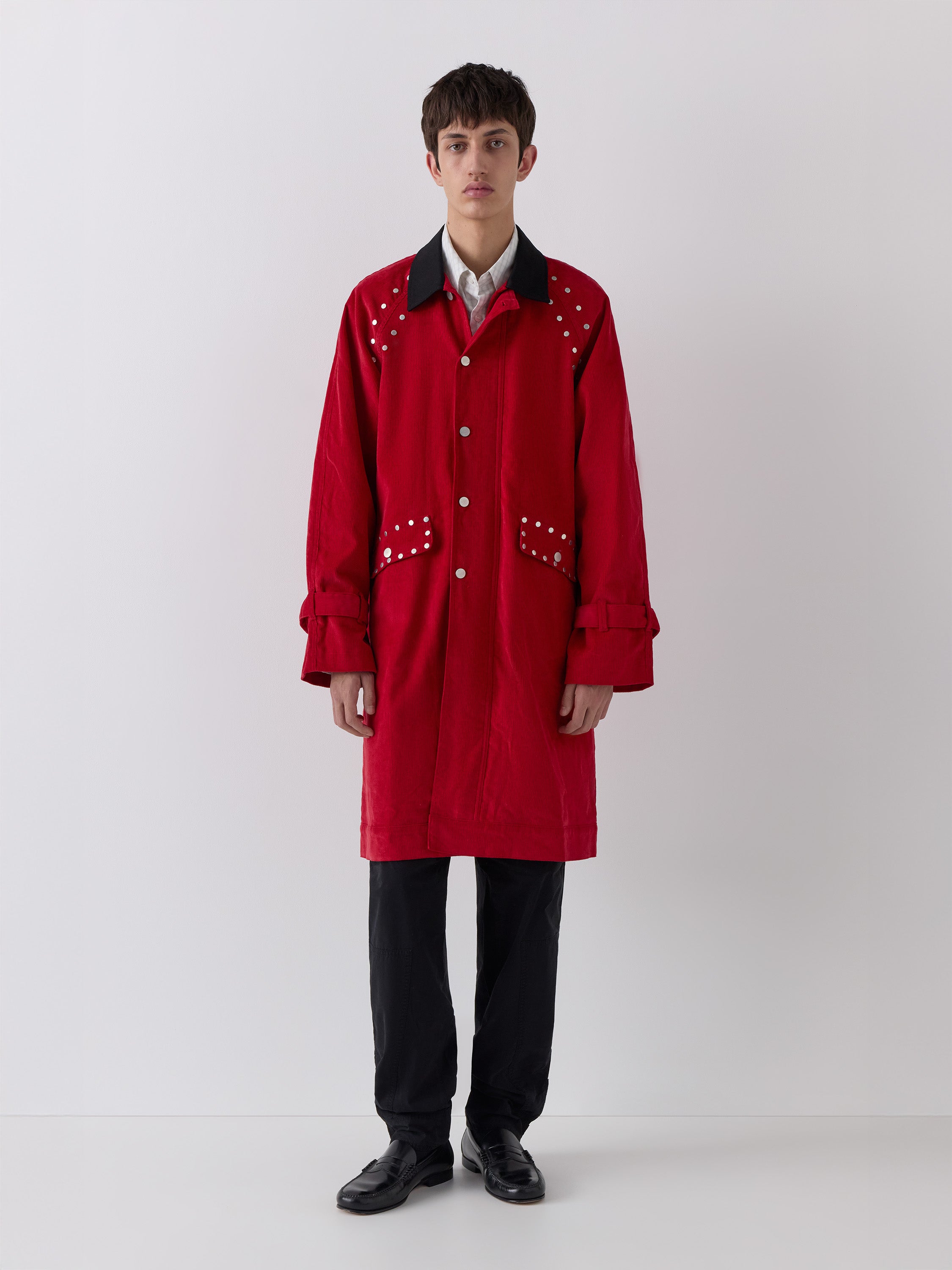 [タグ付き] MASSES RAG COAT レッド　S Red corduroy long coat unisex with silver studs – Gimaguas