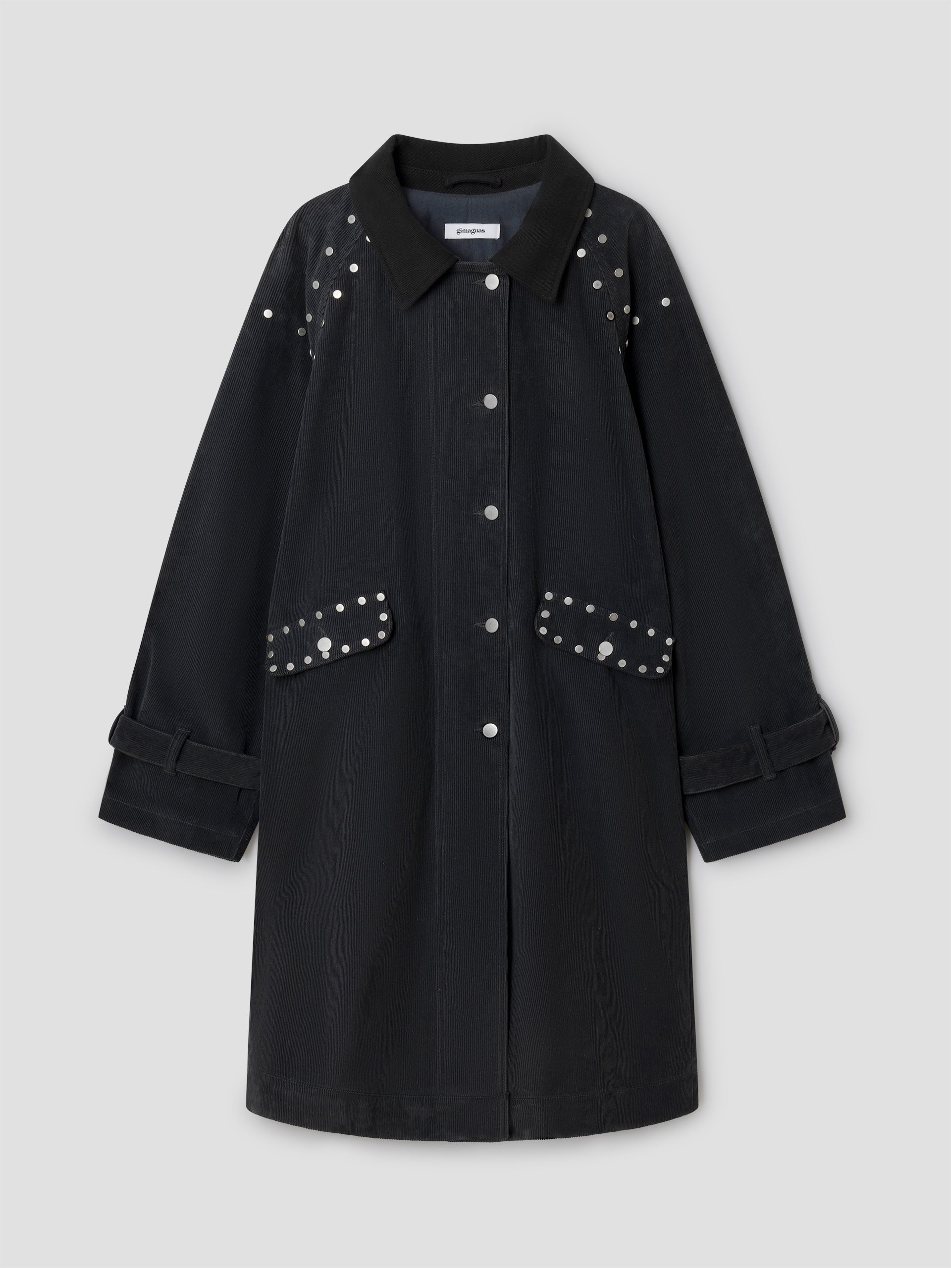 Dark grey long coat for women with silver studs – Gimaguas