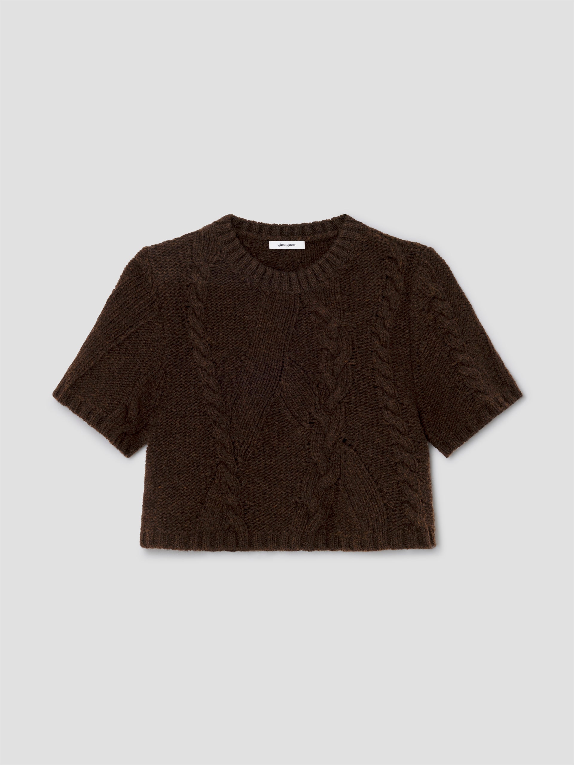 Brown cropped wool t-shirt with cable-knit details – Gimaguas