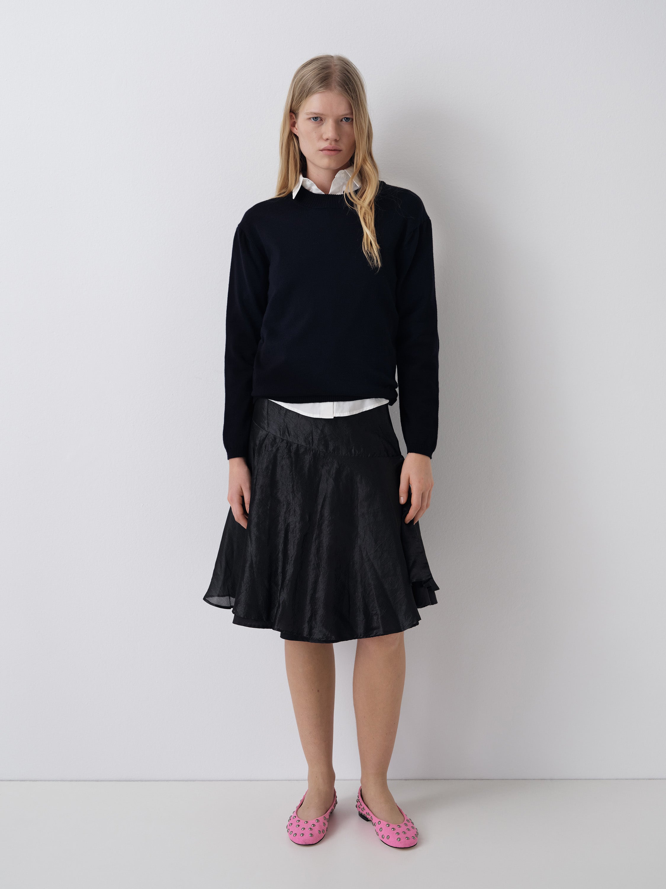Black silk midi skirt for women with corset-tie back – Gimaguas