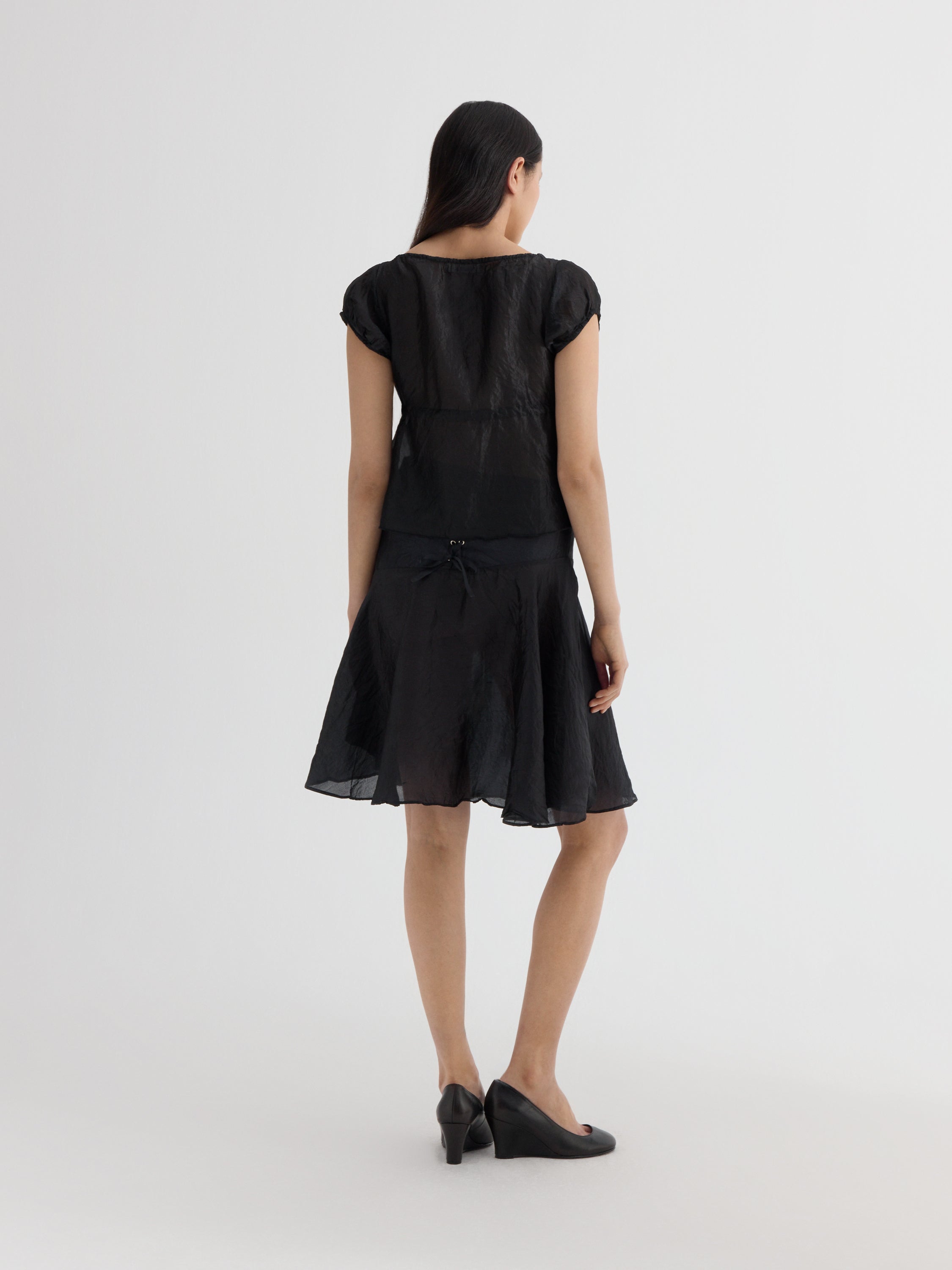 Black silk midi skirt for women with corset-tie back – Gimaguas