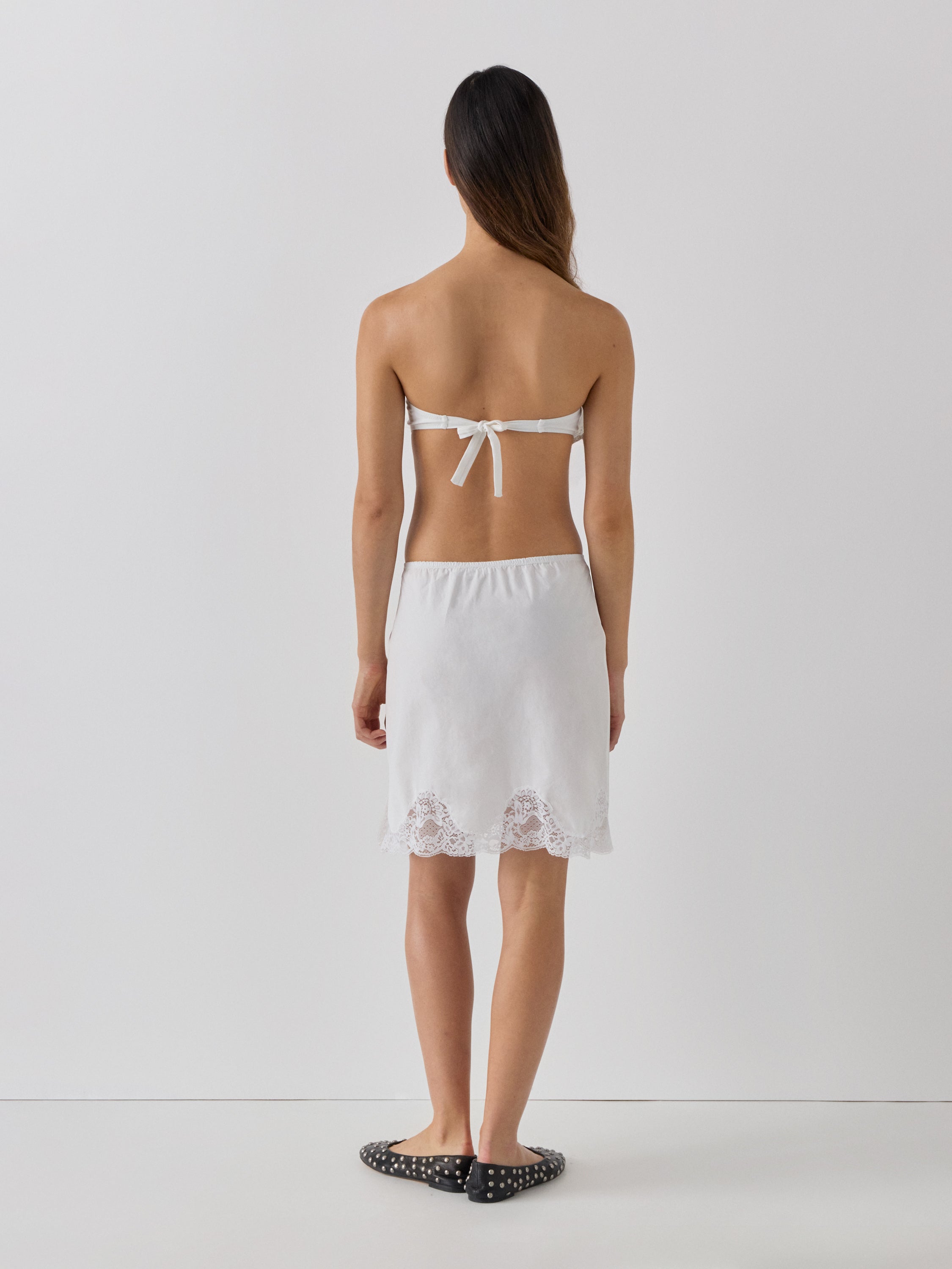 White Satin Slip Mini Skirt with Lace Trim | Gimaguas