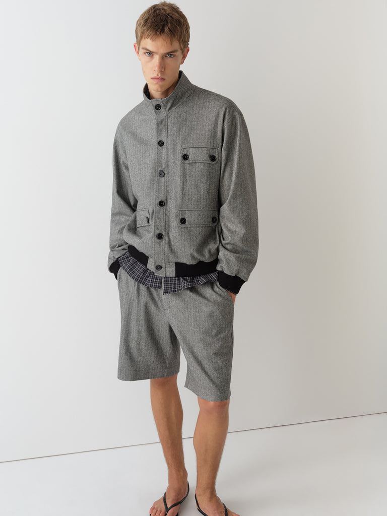 Grey and beige herringbone tailored shorts unisex – Gimaguas Grey and beige herringbone tailored shorts unisex – Gimaguas