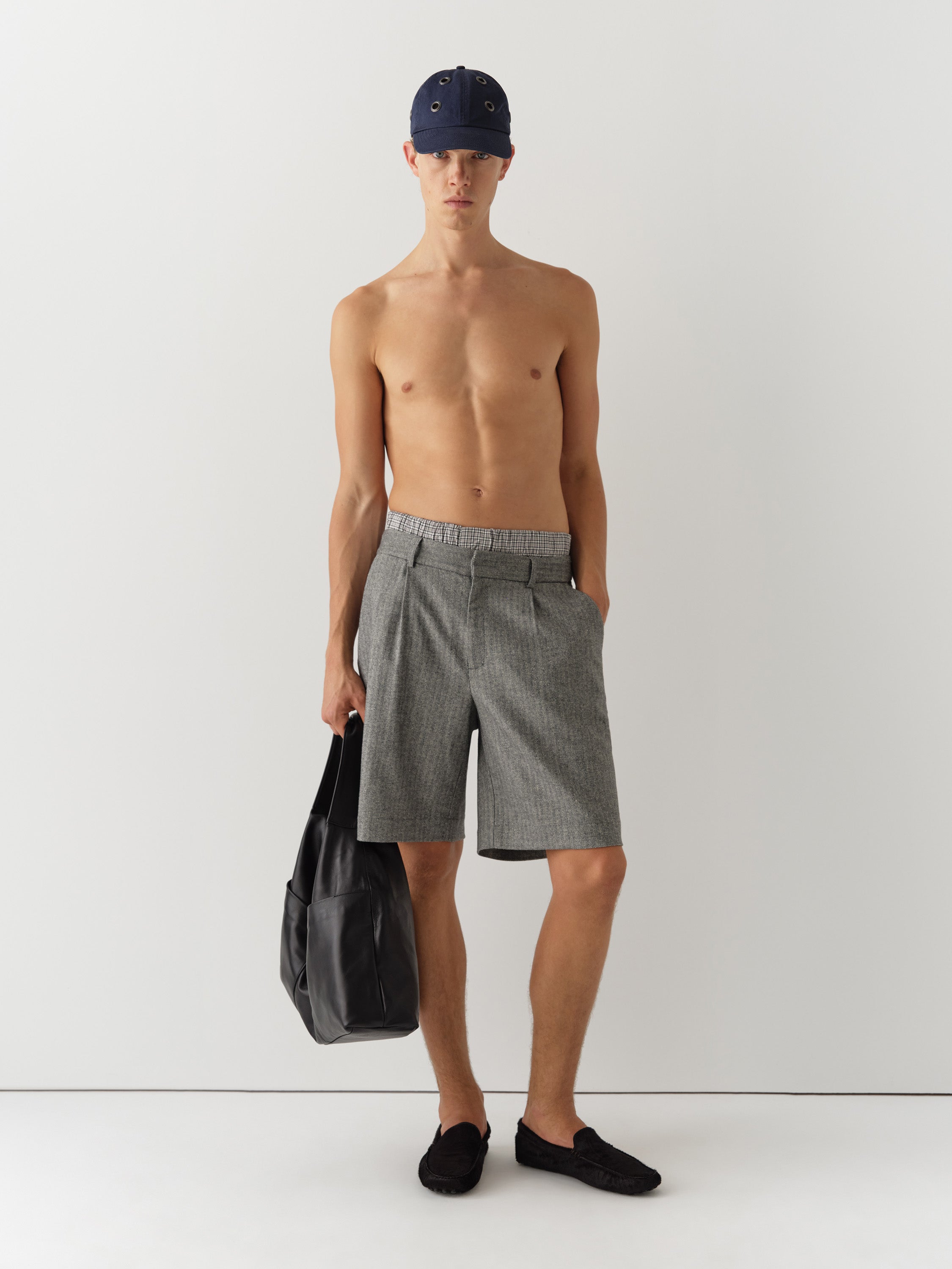 Grey and beige herringbone tailored shorts unisex – Gimaguas
