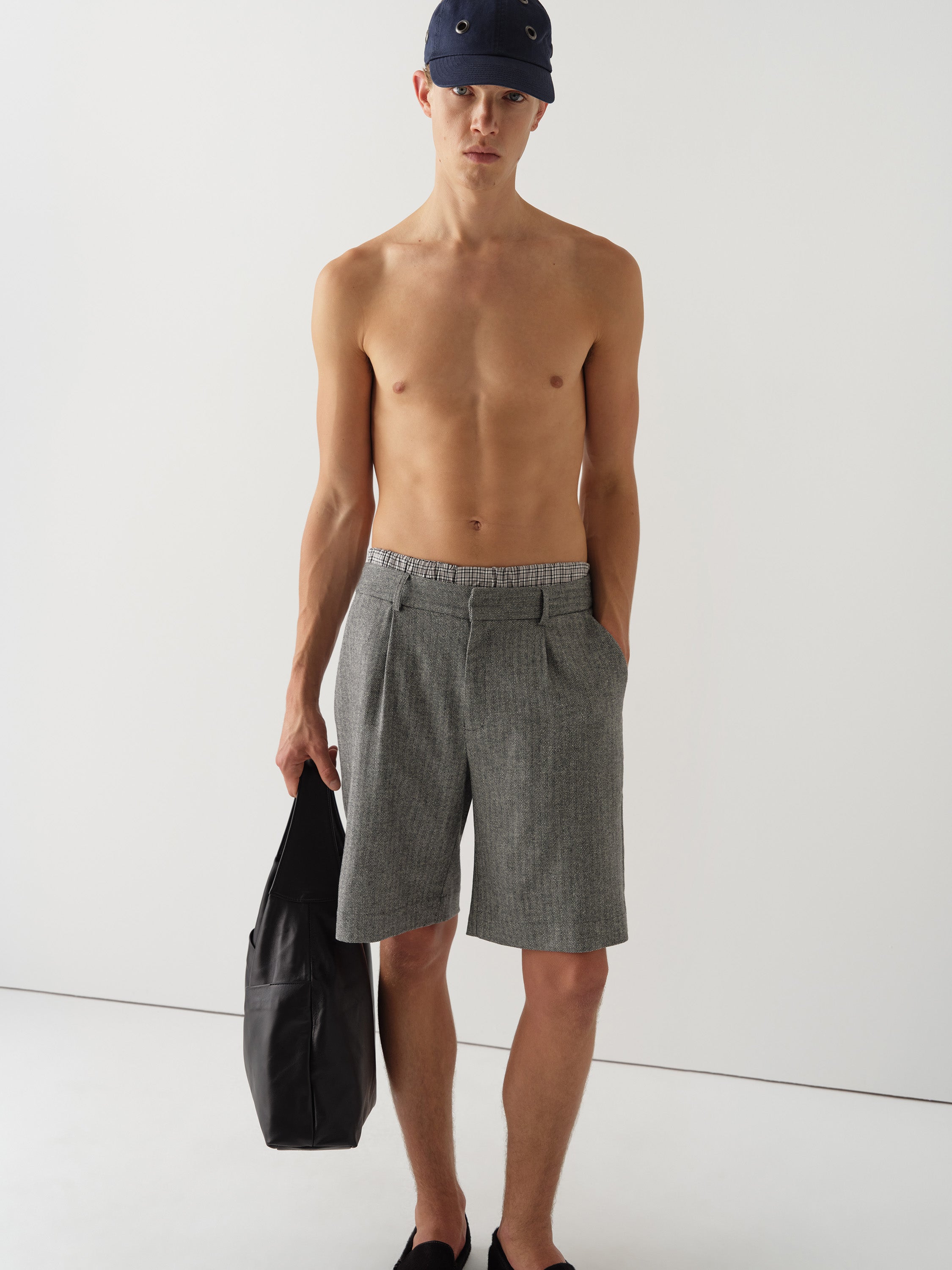Grey and beige herringbone tailored shorts unisex – Gimaguas