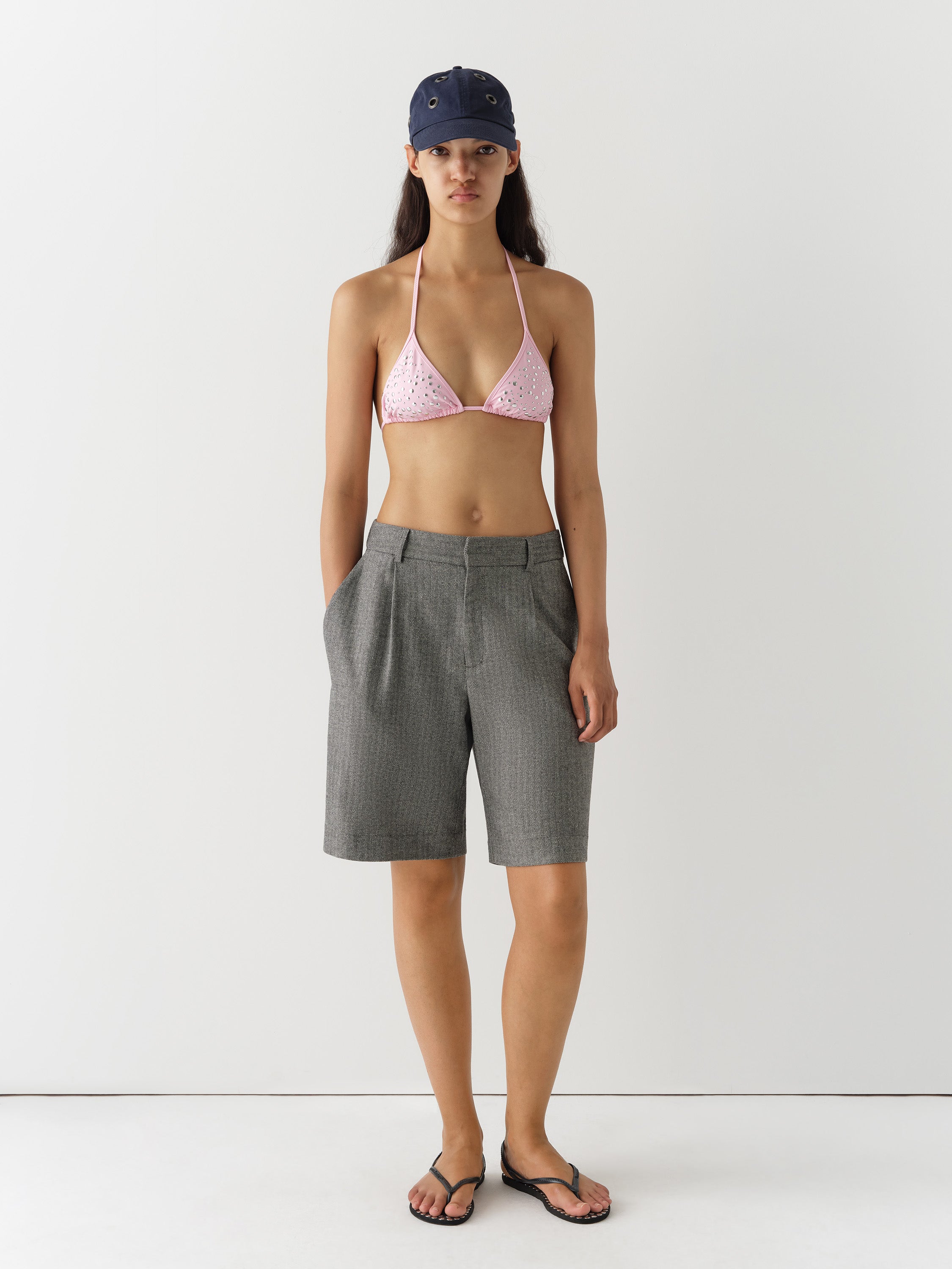 Grey and beige herringbone tailored shorts unisex – Gimaguas