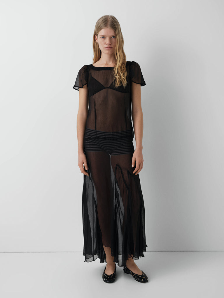 Black sheer panel maxi dress for women with flutter sleeves Gimaguas Black sheer panel maxi dress for women with flutter sleeves Gimaguas
