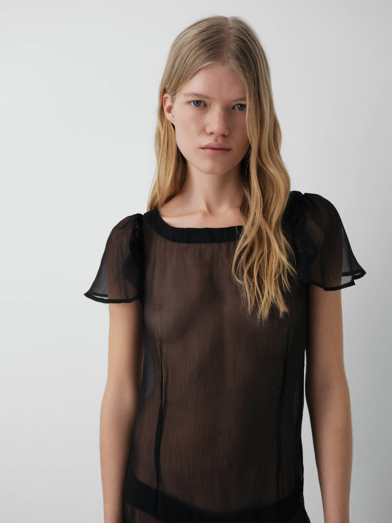 Black sheer panel maxi dress for women with flutter sleeves Gimaguas Black sheer panel maxi dress for women with flutter sleeves Gimaguas