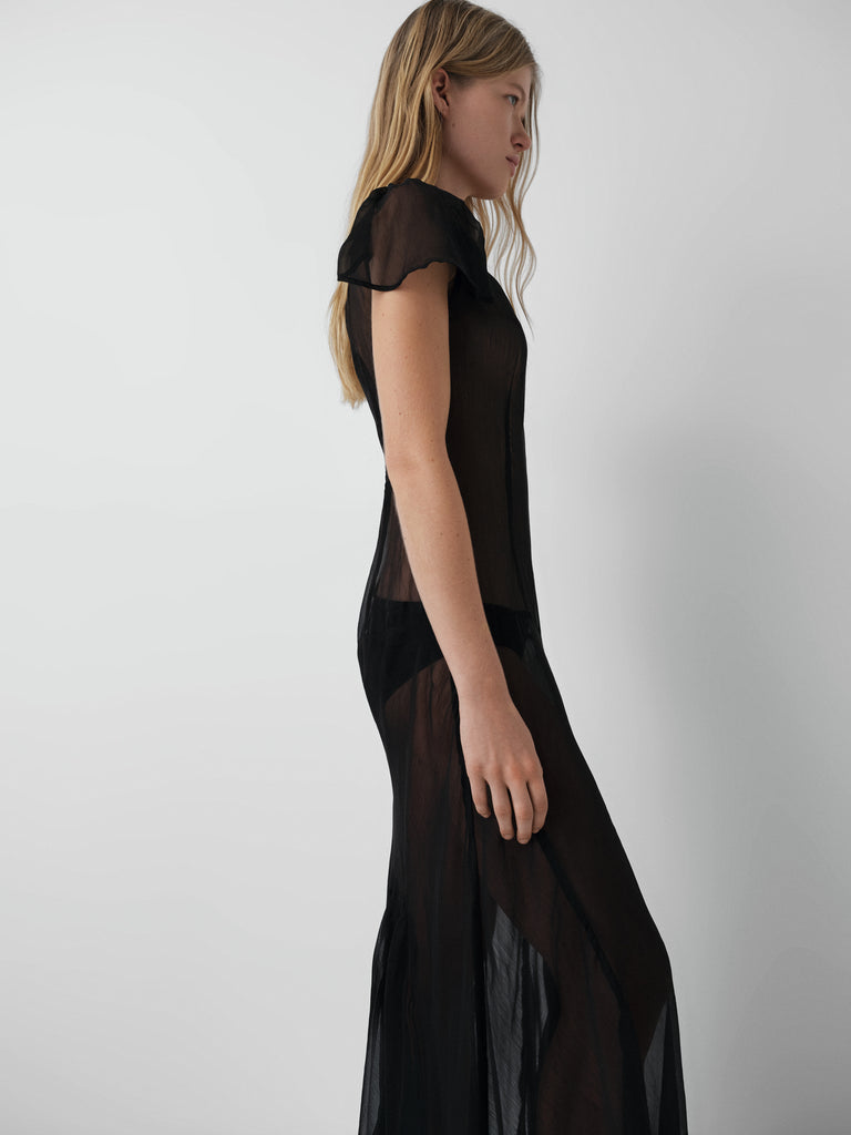 Black sheer panel maxi dress for women with flutter sleeves Gimaguas Black sheer panel maxi dress for women with flutter sleeves Gimaguas
