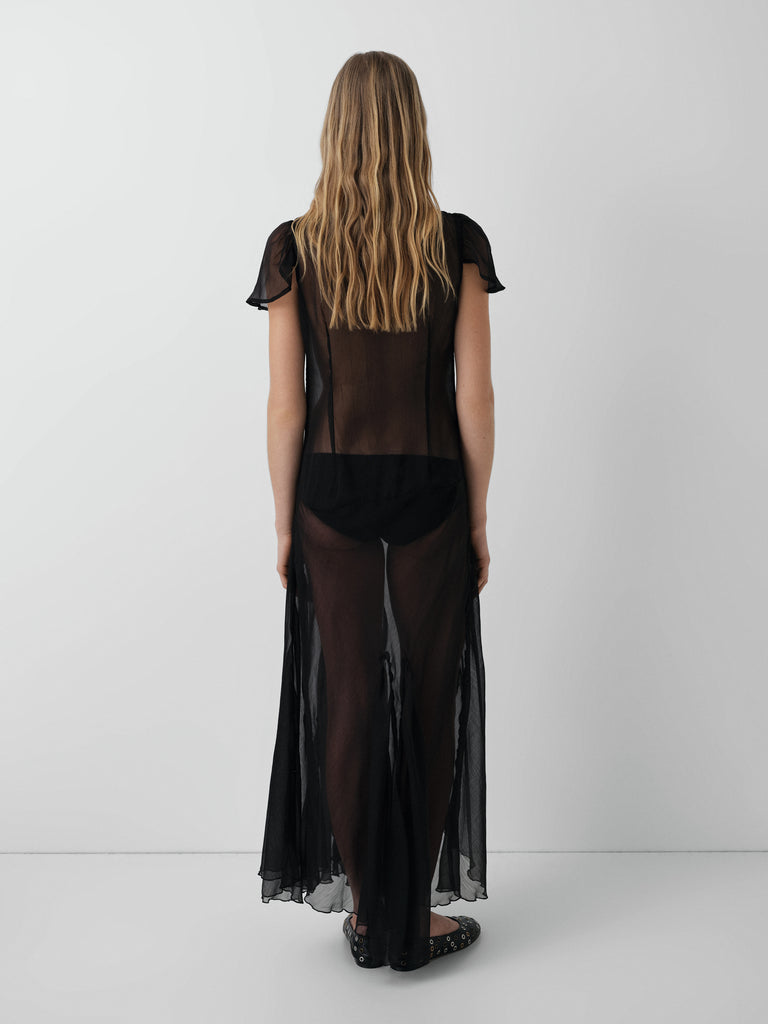Black sheer panel maxi dress for women with flutter sleeves Gimaguas Black sheer panel maxi dress for women with flutter sleeves Gimaguas