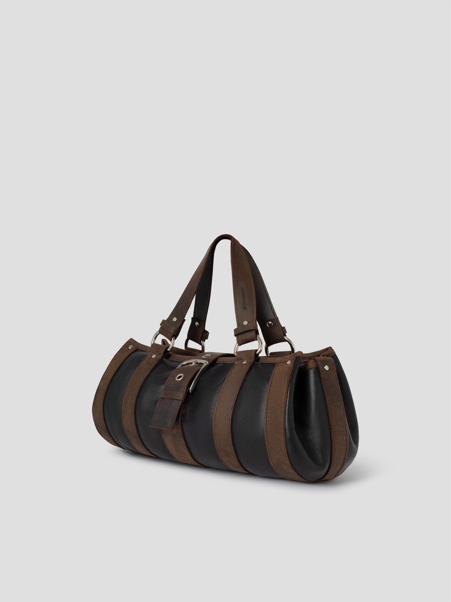 Women's black leather shoulder bag with brown straps – Gimaguas