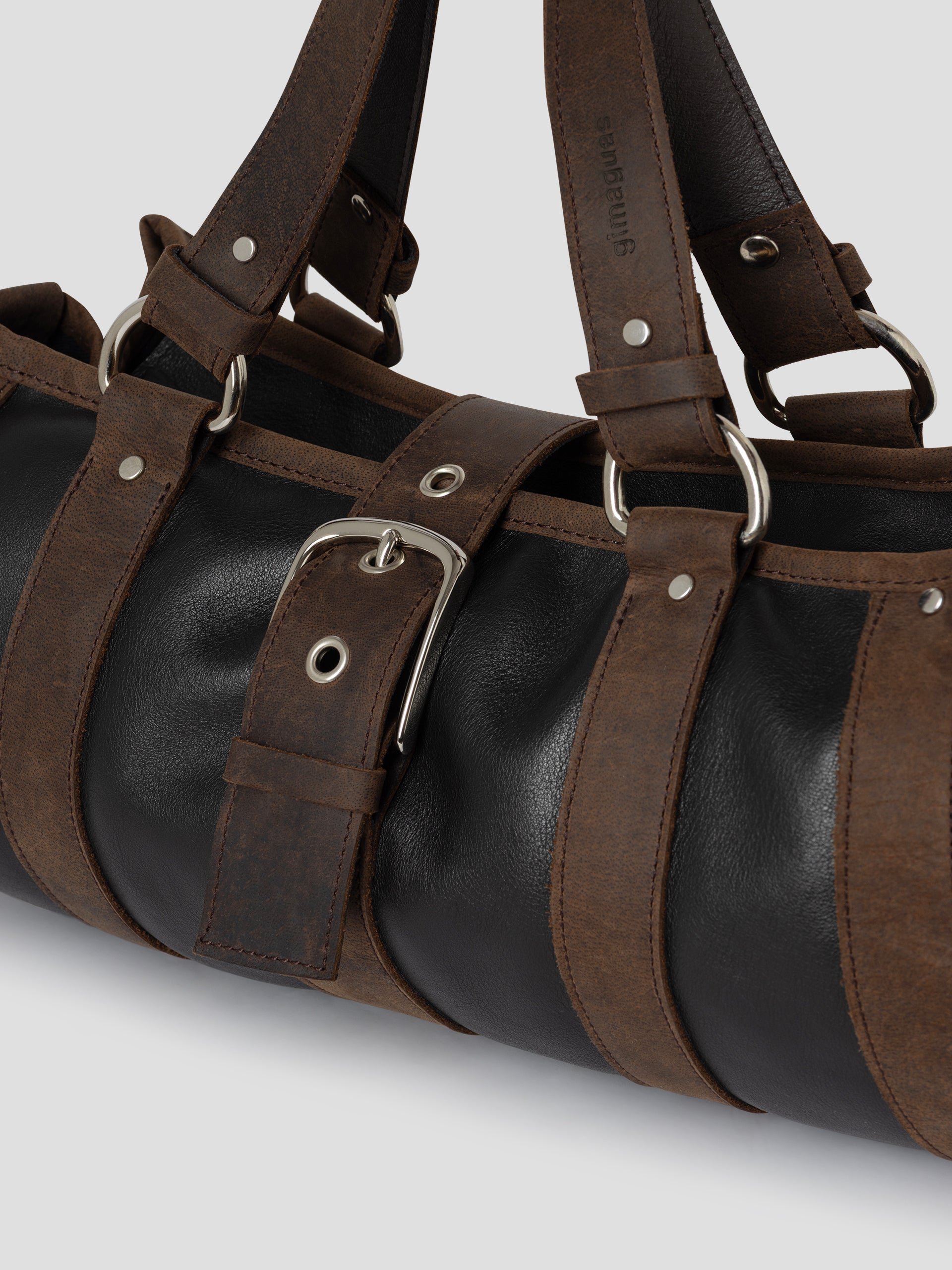 Women's black leather shoulder bag with brown straps – Gimaguas