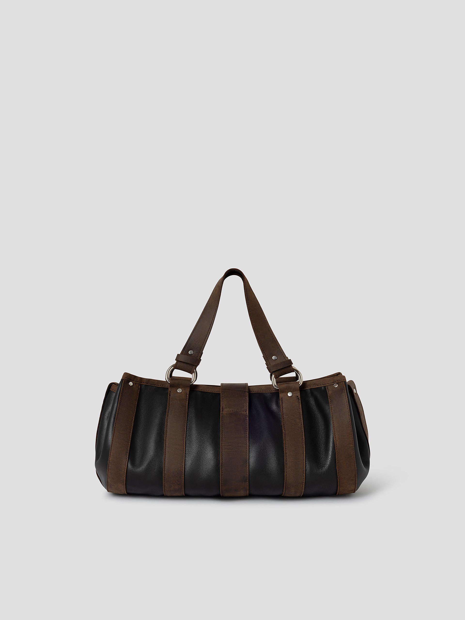 Women's black leather shoulder bag with brown straps – Gimaguas