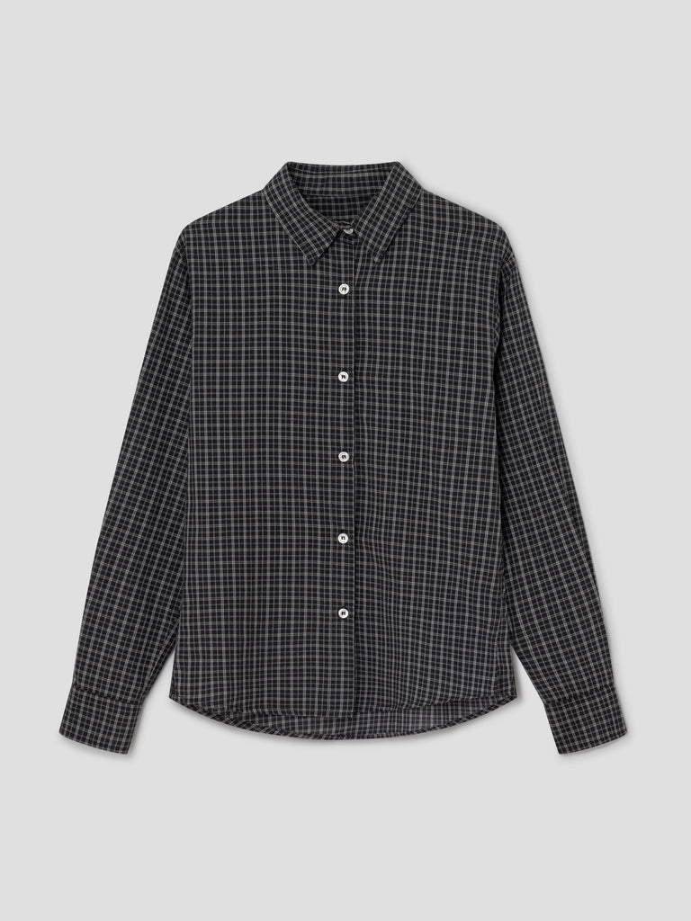 black checkered dress shirt Black Mini-Checked Dress Shirt